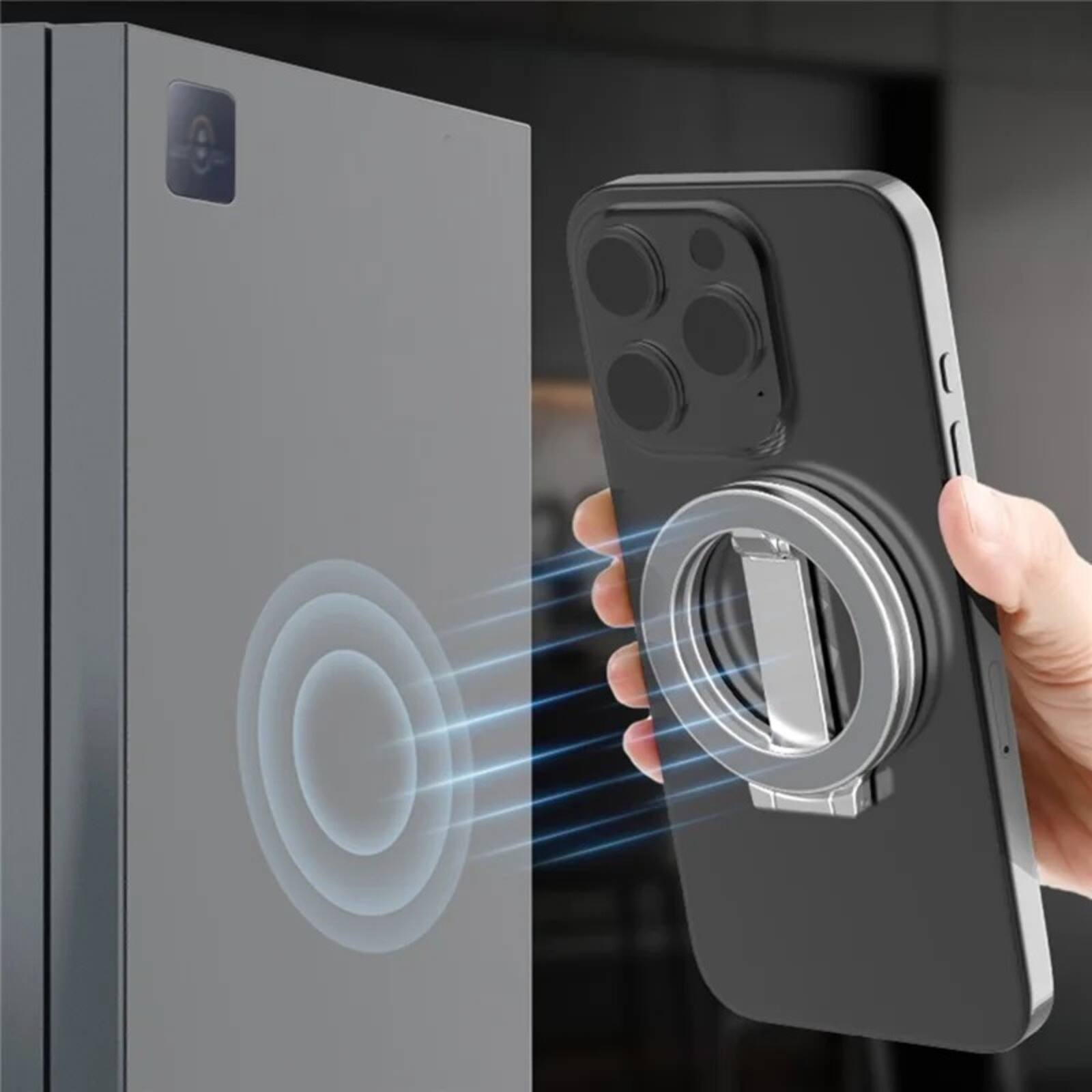Alt View 2. UUCOVER - Universal Phone Ring Stand Dual-Sided Magnetic Grip Holder Compatible with MagSafe Car Desktop Phone Bracket Kickstand - Black.