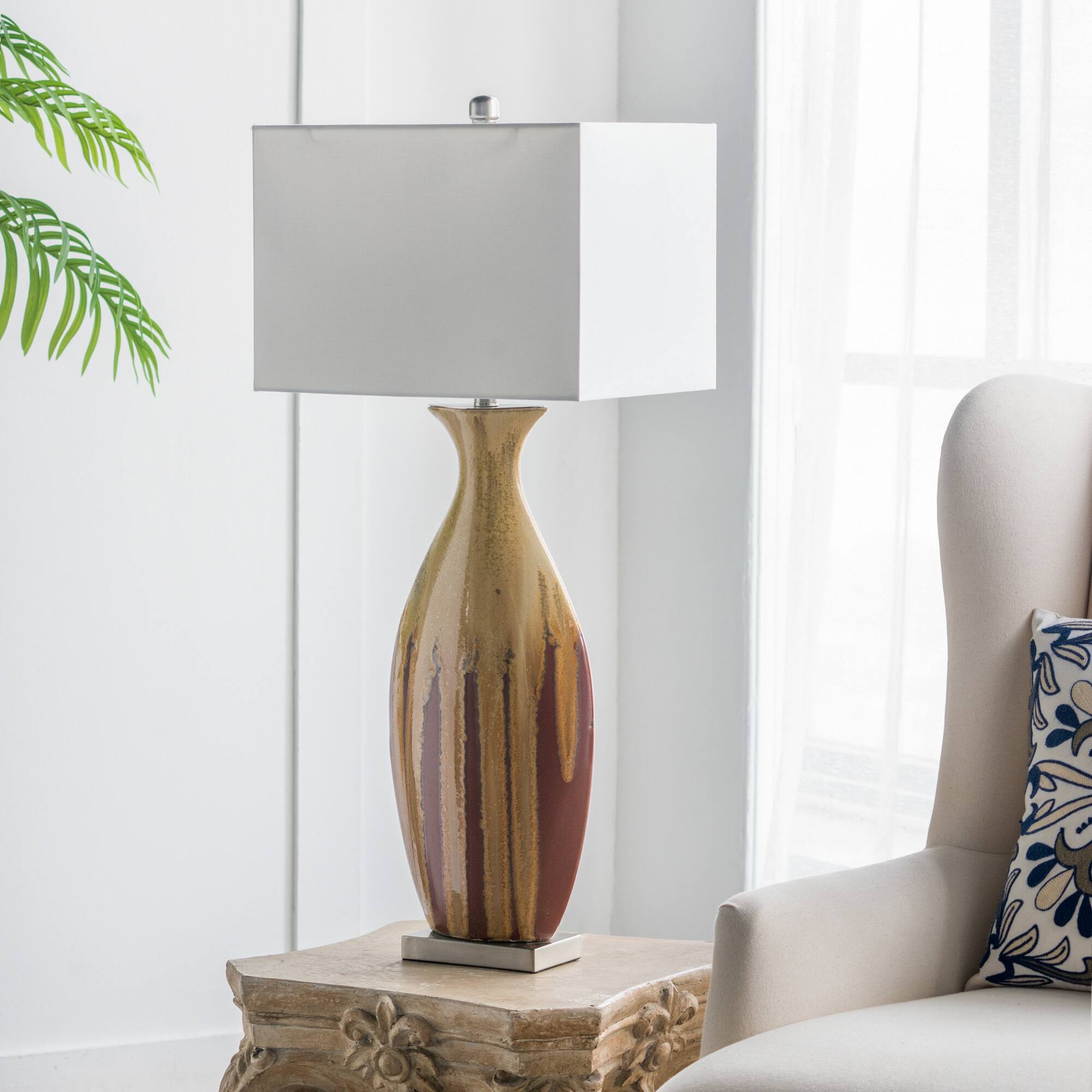 Alt View 3. HOMLUX - 36.00 in. Yellow Ceramic Table Lamp Integrated LED Desk Lamps for Living Room.
