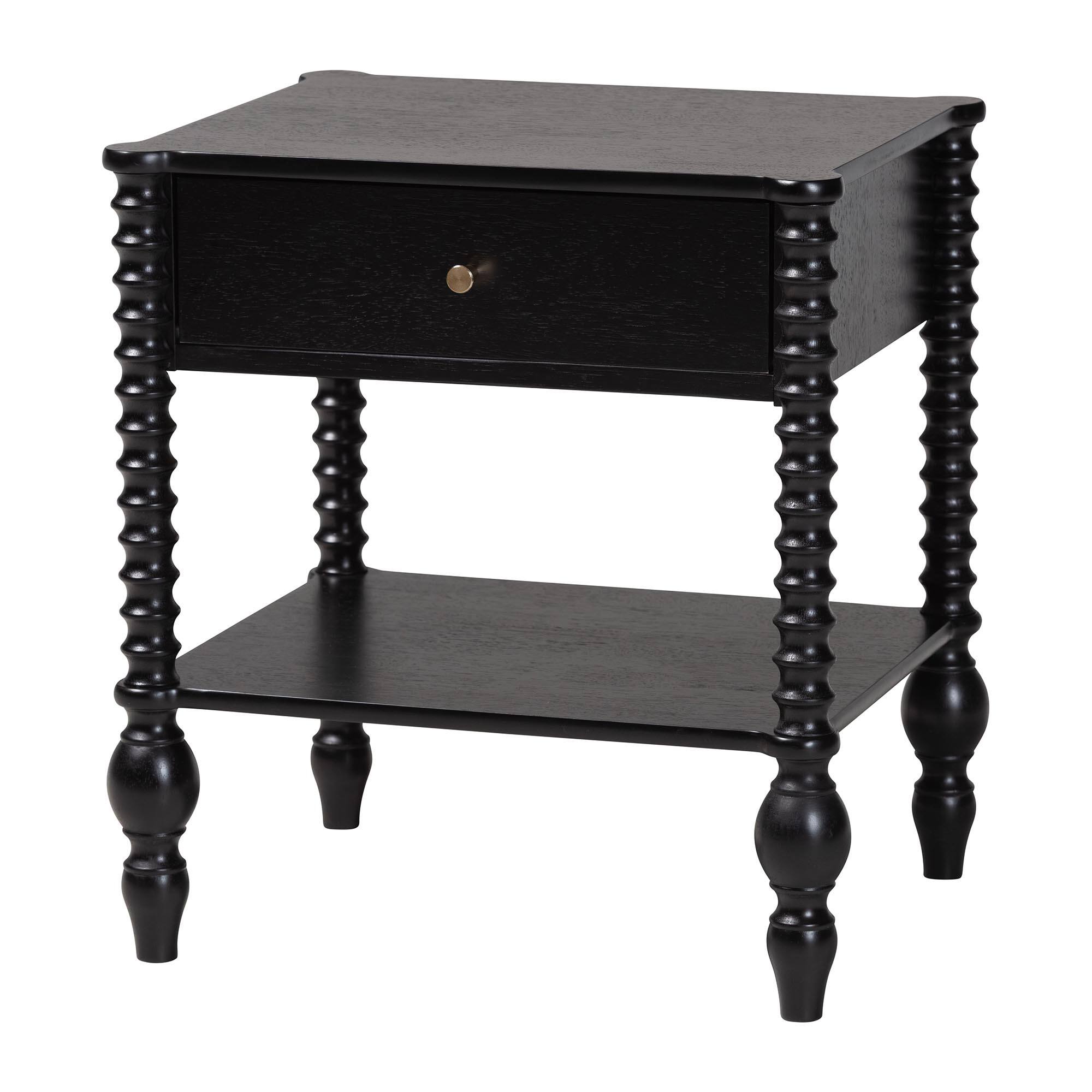 Back. Baxton Studio - Denita Spindle 4-Piece Bedroom Set - Farmhouse Platform Bed with Matching Dresser and 1-Drawer Nightstands, Full - Black.
