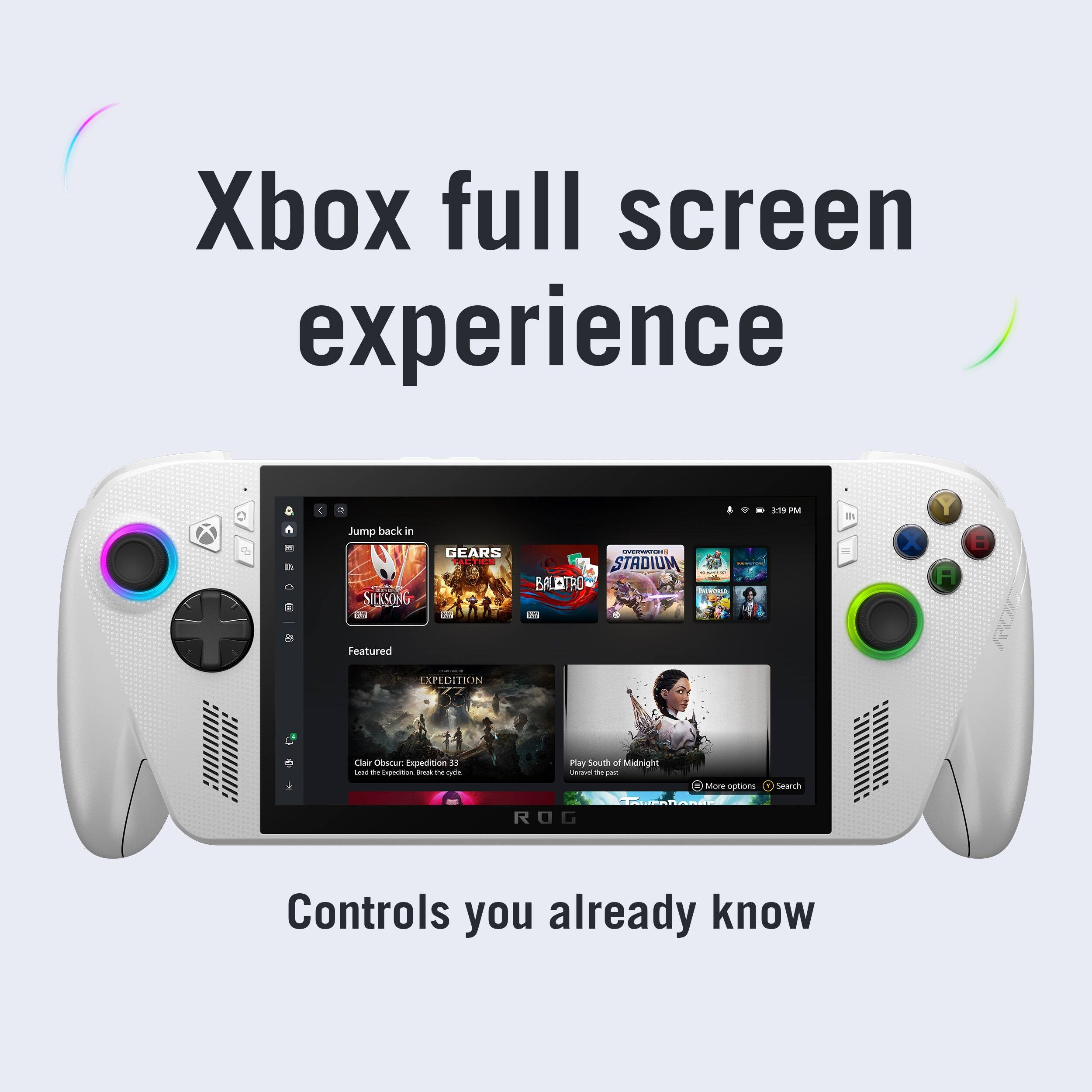Xbox full screen experience

Jump back in

Featured
- SILKSONG
- GEARS
- STADIUM
- BA BALATTRO

Clair Obscur: Expedition 33
Lead the expedition. Break the cycle.

Play South of Midnight
Unravel the past

Controls you already know