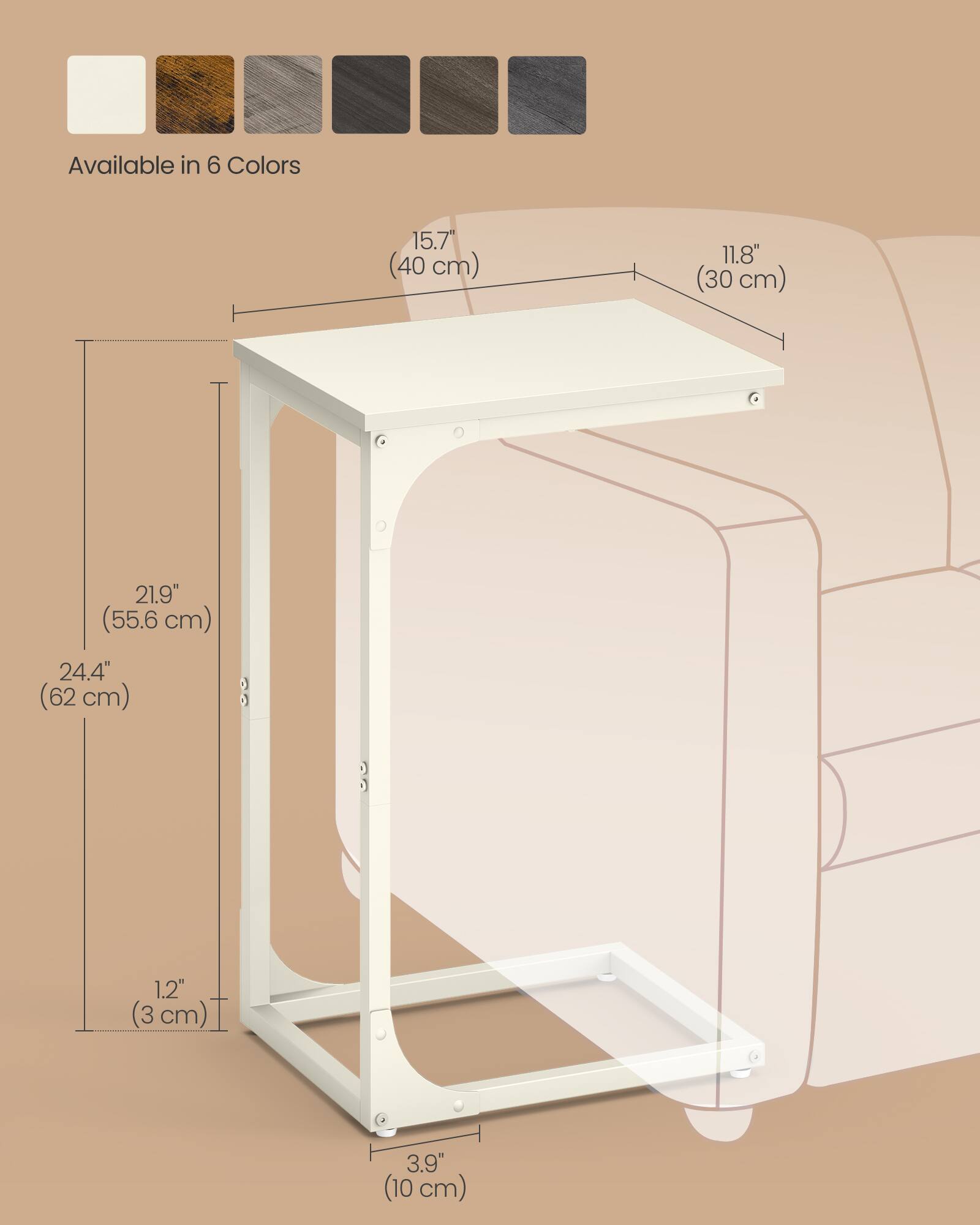 Available in 6 Colors

15.7" (40 cm)  
11.8" (30 cm)  
21.9" (55.6 cm)  
24.4" (62 cm)  
1.2" (3 cm)  
3.9" (10 cm)