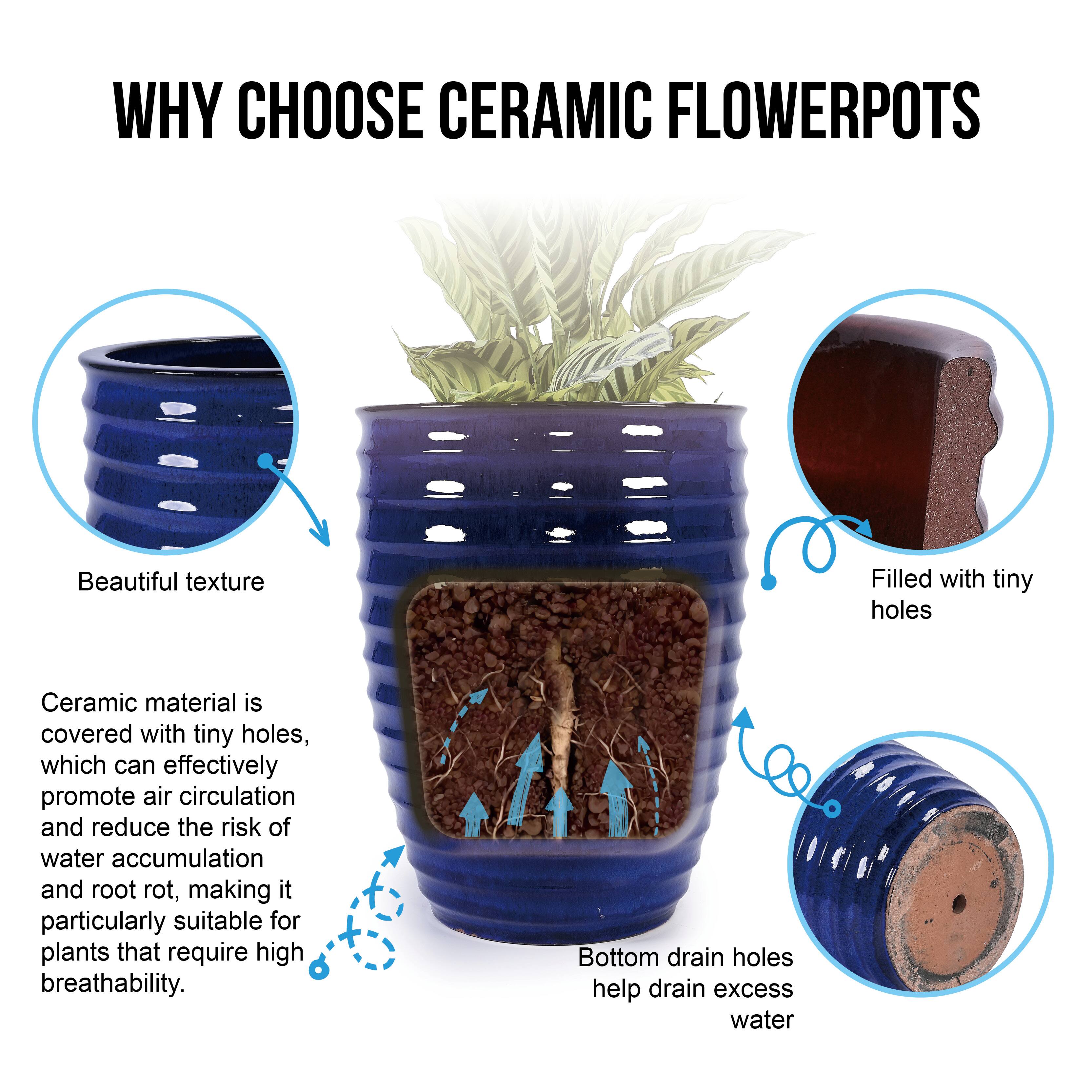 WHY CHOOSE CERAMIC FLOWER POTS

Beautiful texture

Ceramic material is covered with tiny holes, which can effectively promote air circulation and reduce the risk of water accumulation and root rot, making it particularly suitable for plants that require high breathability.

Filled with tiny holes

Bottom drain holes help drain excess water