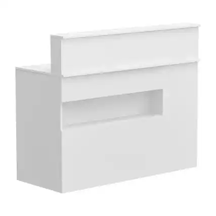Front. Famapy - Famapy White Reception Desk: Lockable, Stylish & Organized Retail Office Front Desk - White.