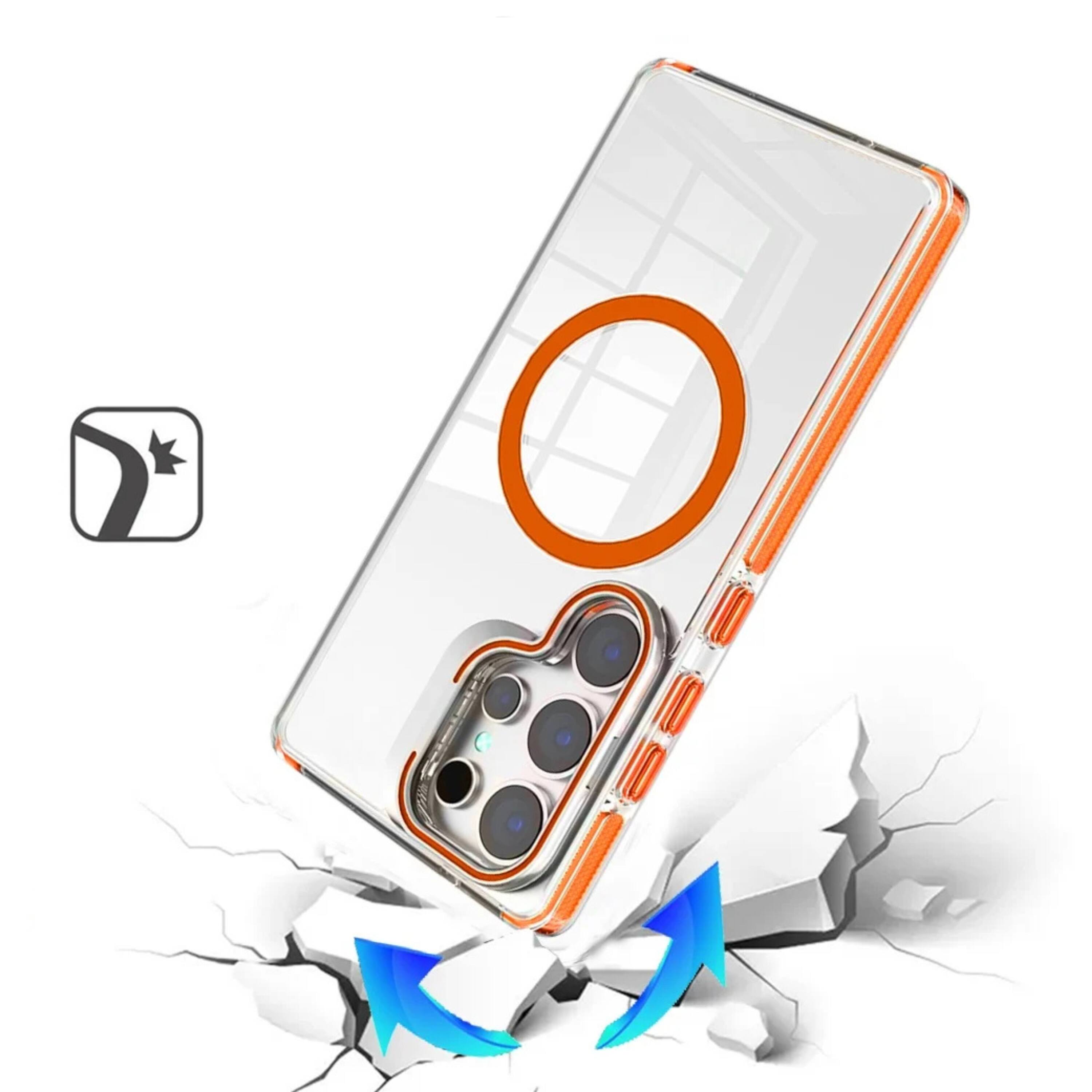 Left. Kitcheniva - Shockproof With Camera Lens Stand Phone Case And Tempered Glass For Samsung Galaxy S26 Ultra Orange - Orange.