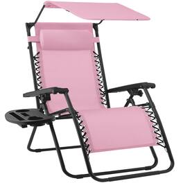 Best Choice Products - Folding Zero Gravity Recliner Patio Lounge Chair w/ Canopy Shade, Headrest, Tray - Bubblegum Pink