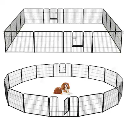 Front. WELLFOR - 16-Panel 24" Height Heavy Duty Dog Playpen with Lock and Large Door , Metal Pet Fence for Indoor/Outdoor Use - Black.