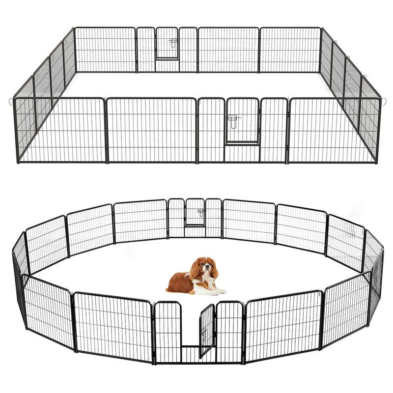 Front. WELLFOR - 16-Panel 24" Height Heavy Duty Dog Playpen  with Lock and Large Door , Metal Pet Fence for Indoor/Outdoor Use - Black.