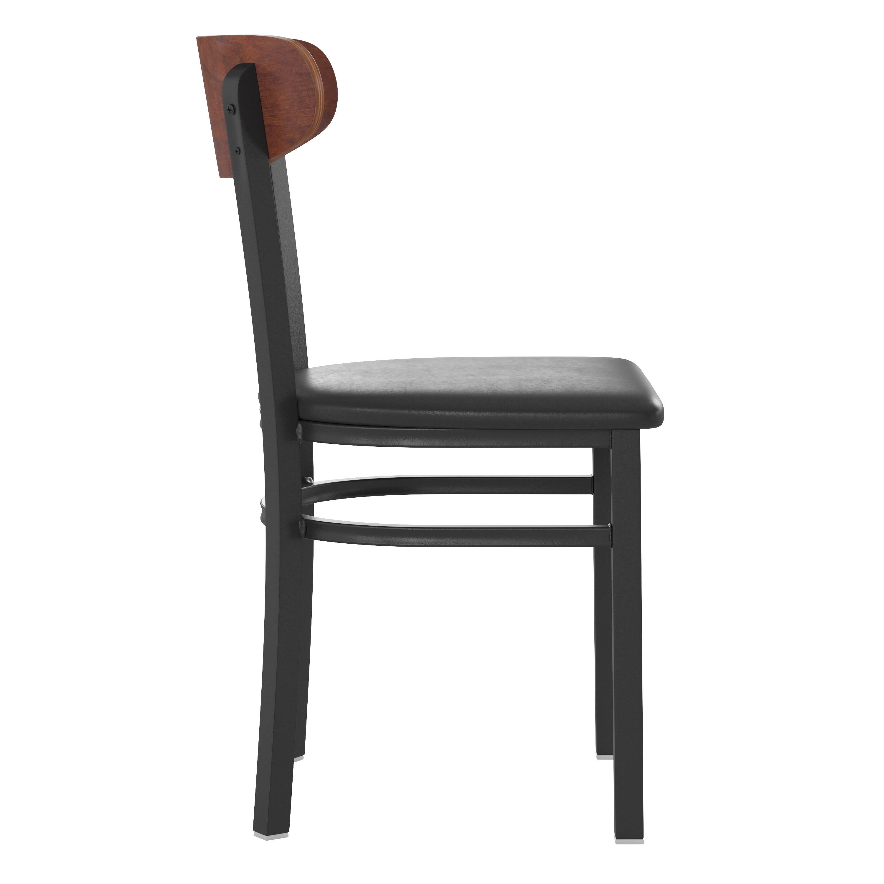 Alt View 8. Emma + Oliver - Yara Industrial Dining Chair with Rolled Steel Frame and Solid Wood Seat - 500 lbs. Static Weight Capacity - Walnut Wood Back/Black Vinyl Seat.