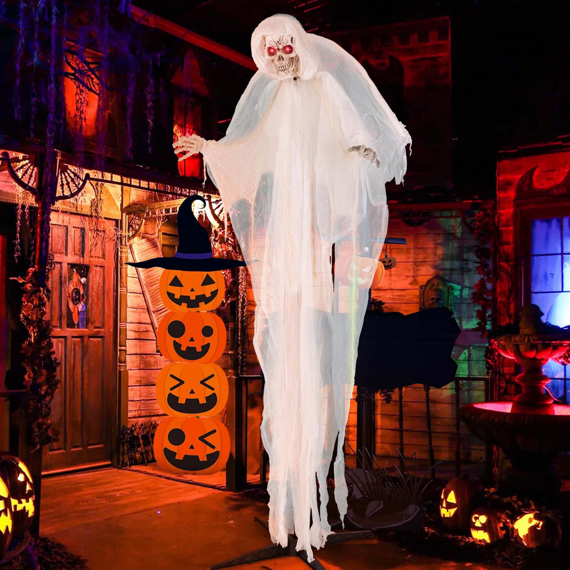 Alt View 1. Costway - Costway 8.3 FT Halloween Standing Angel with Light up Eyes Sounds & Movements Garden - White.