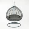 LeisureMod - Recluse Teardrop Grey Wicker Hanging Egg Chair - Modern Indoor Outdoor Swing with Stand & Quick-Dry Cushion - Graphite Grey