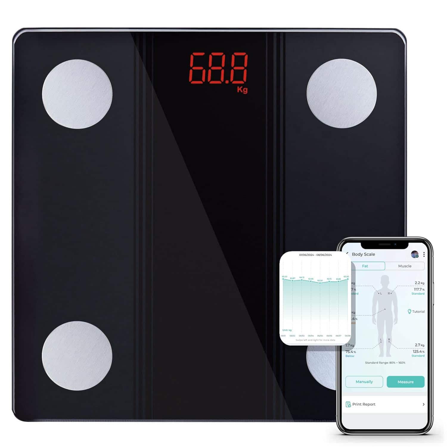 FINEAK - Bathroom Scale Smart Digital Bluetooth Scales for Body Weight - Black