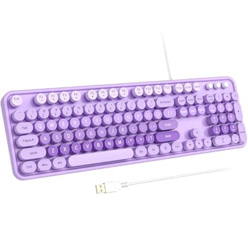 Reds Spade - Wired With 7 colors Full Size Retro Keycaps Numeric Keypad And Media Hotkey For Computer Desktop Pc Laptop Win - Purple