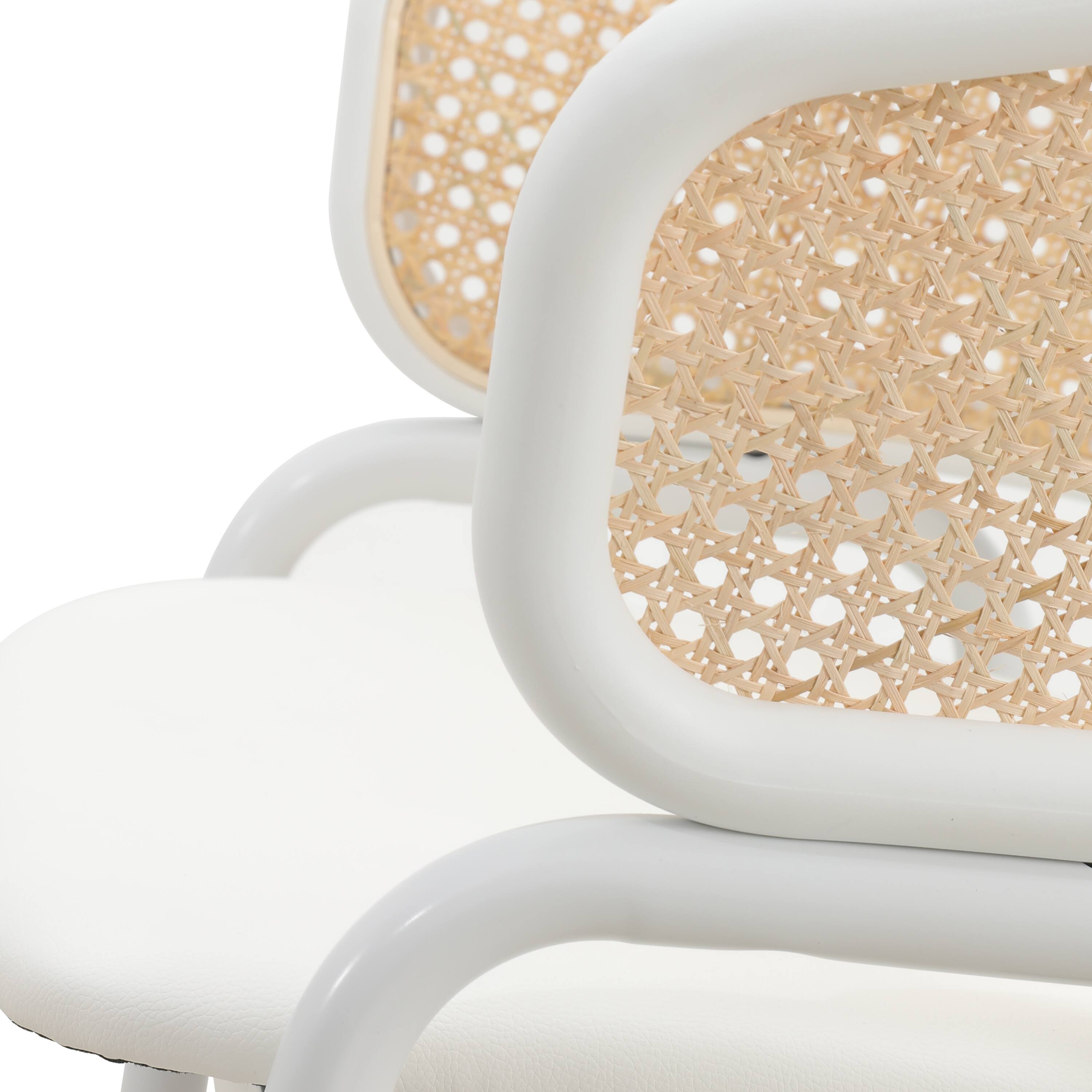 Alt View 9. LeisureMod - Ervilla 4-PCS Contemporary Rattan and Velvet Dining Chair - Mid-Century Modern Kitchen Armchair - White.