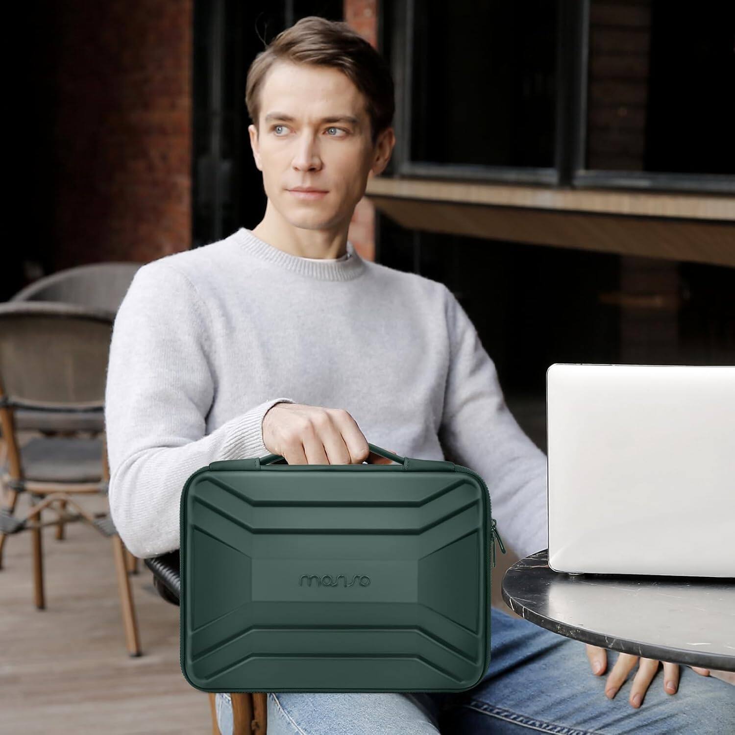 Alt View 2. mosiso - Waterproof Laptop Sleeve 15-16 inch EVA Hard Shell Laptop Carrying Case with Handle for MacBook Pro 16 HP Dell Acer - Emerald Green.
