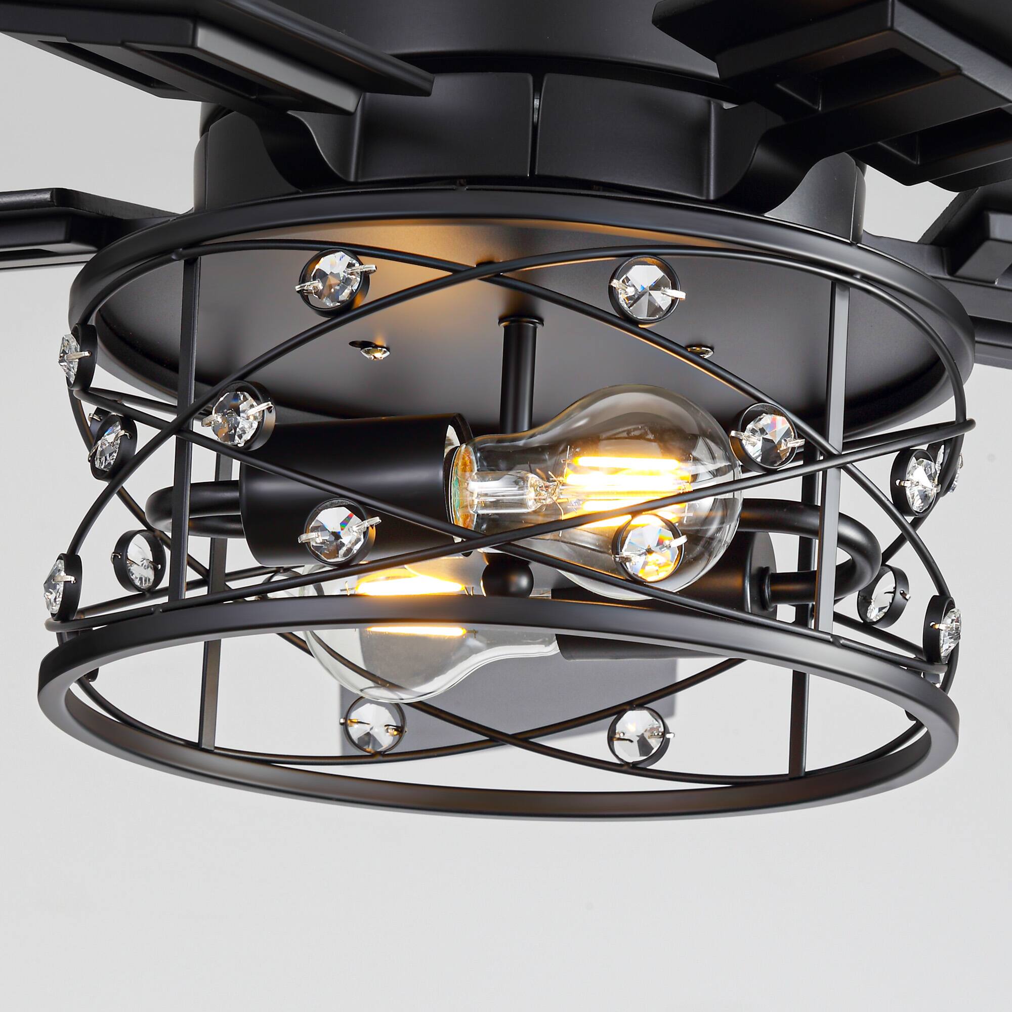 Alt View 10. Breezary - 52-In Ceiling Fan with Crystal Light Fixture, 5 Reversible Plywood Blades, DC Motor, Remote Control, Includes 2 Downrods - matte black and walnut.