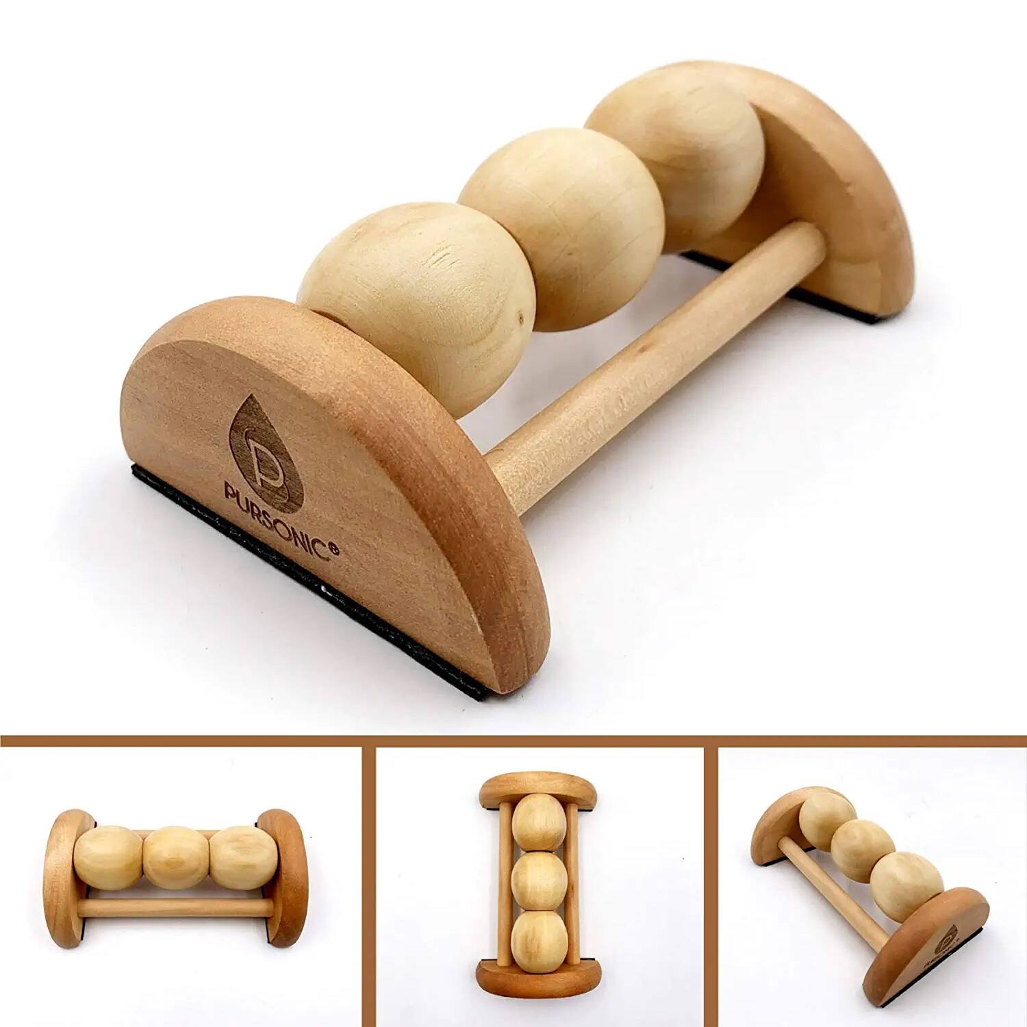 Angle. Pursonic - All Natural Wooden Foot Massager Roller - Beige.