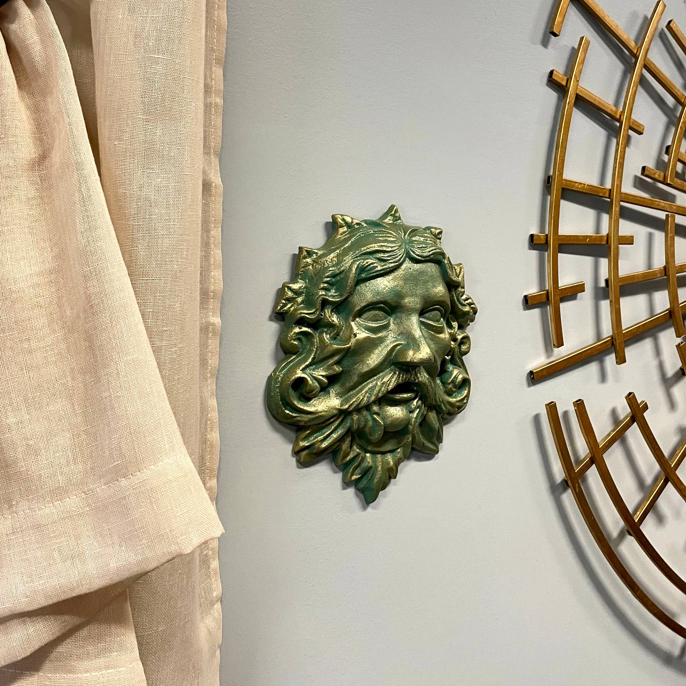 Alt View 5. Zeckos - Cast Iron Celtic Green Man Wall Hanging Antiqued Verdigris Green Finish - Green.