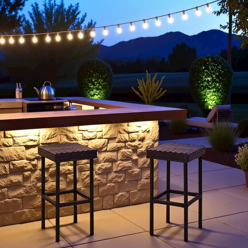 Alt View 2. Outdoor Escape - Brown Wicker Bar Stools Set of 2 with Patio Seating for Outdoor Gatherings - Brown.