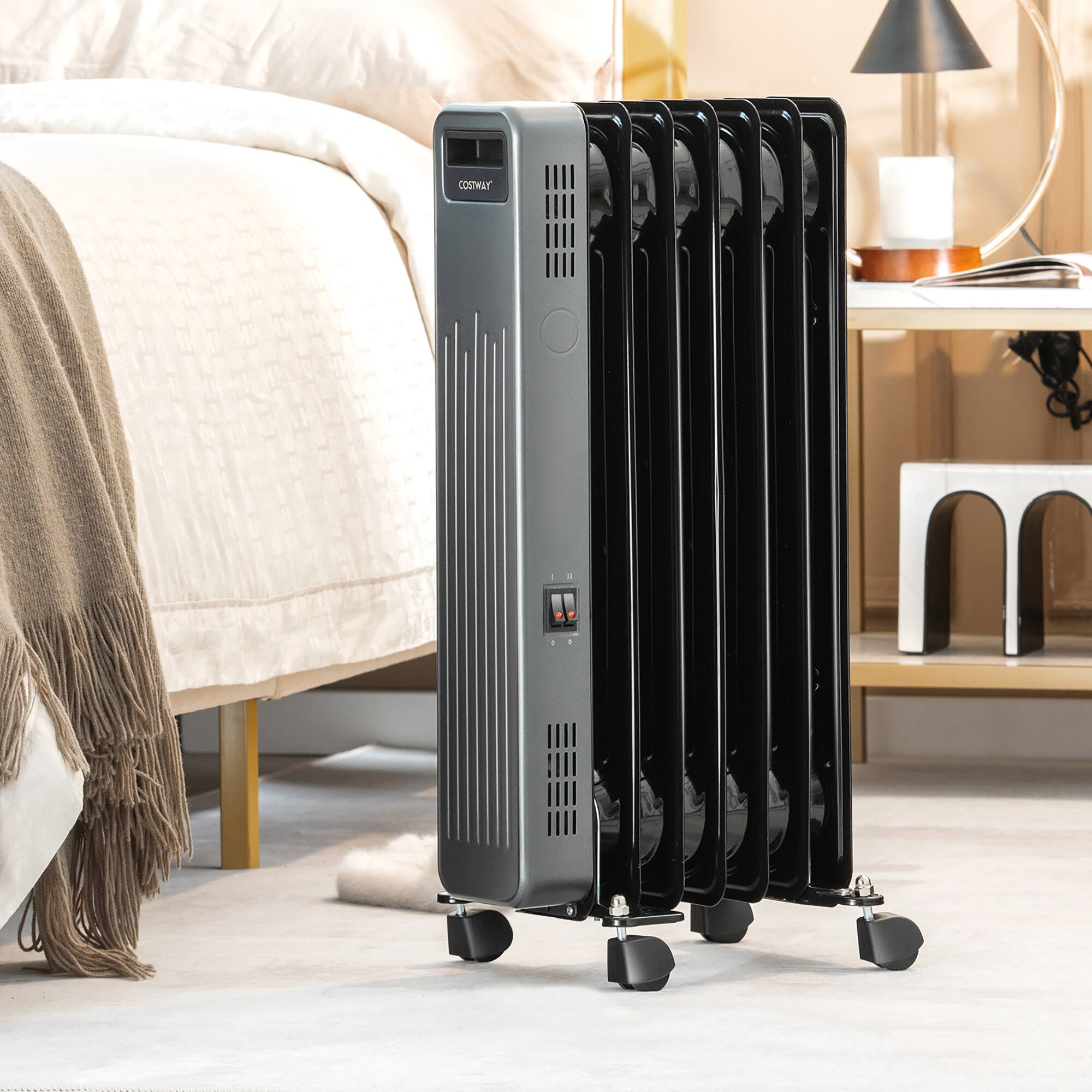 Alt View 1. Costway - Costway 1500W Oil-Filled Radiator Heater Portable Electric Space Heater 3 Heat Settings - Black.