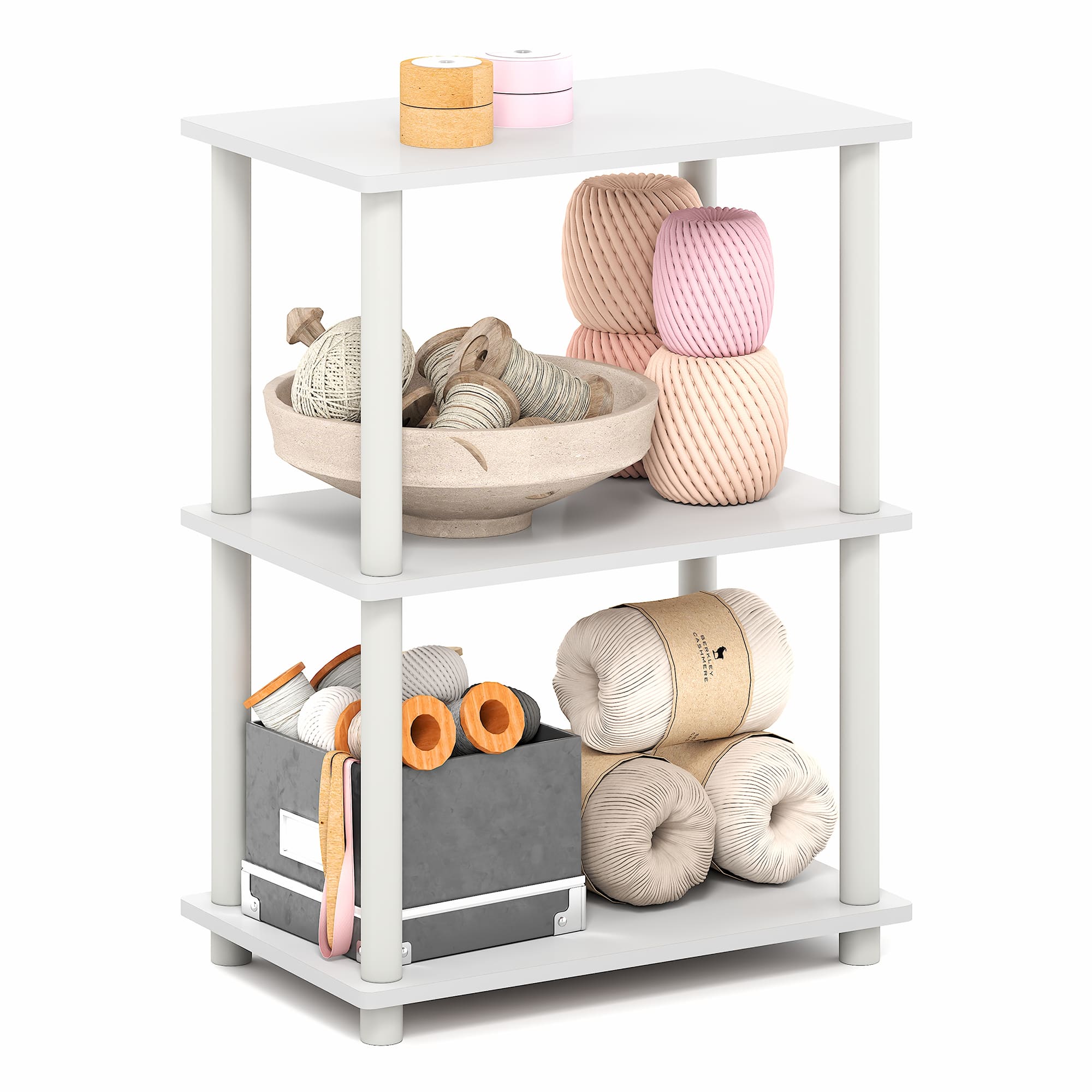 Furinno - TURN-N-TUBE Storage Shelves, Book Shelf, Corner Shelf, for Organization and Storage, Living Room, Garage, Home Office - White