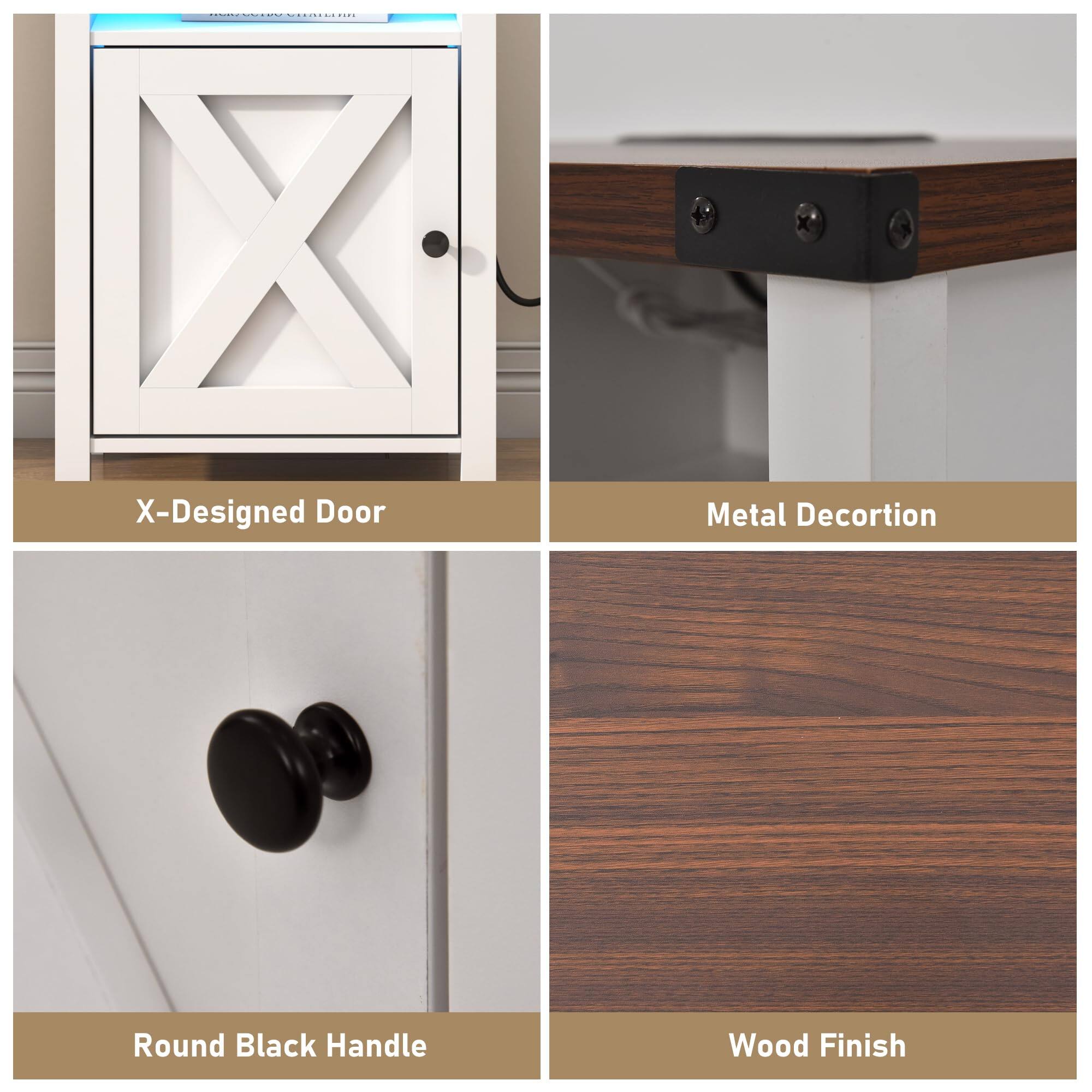 - X-Designed Door
- Metal Decor
- Round Black Handle
- Wood Finish