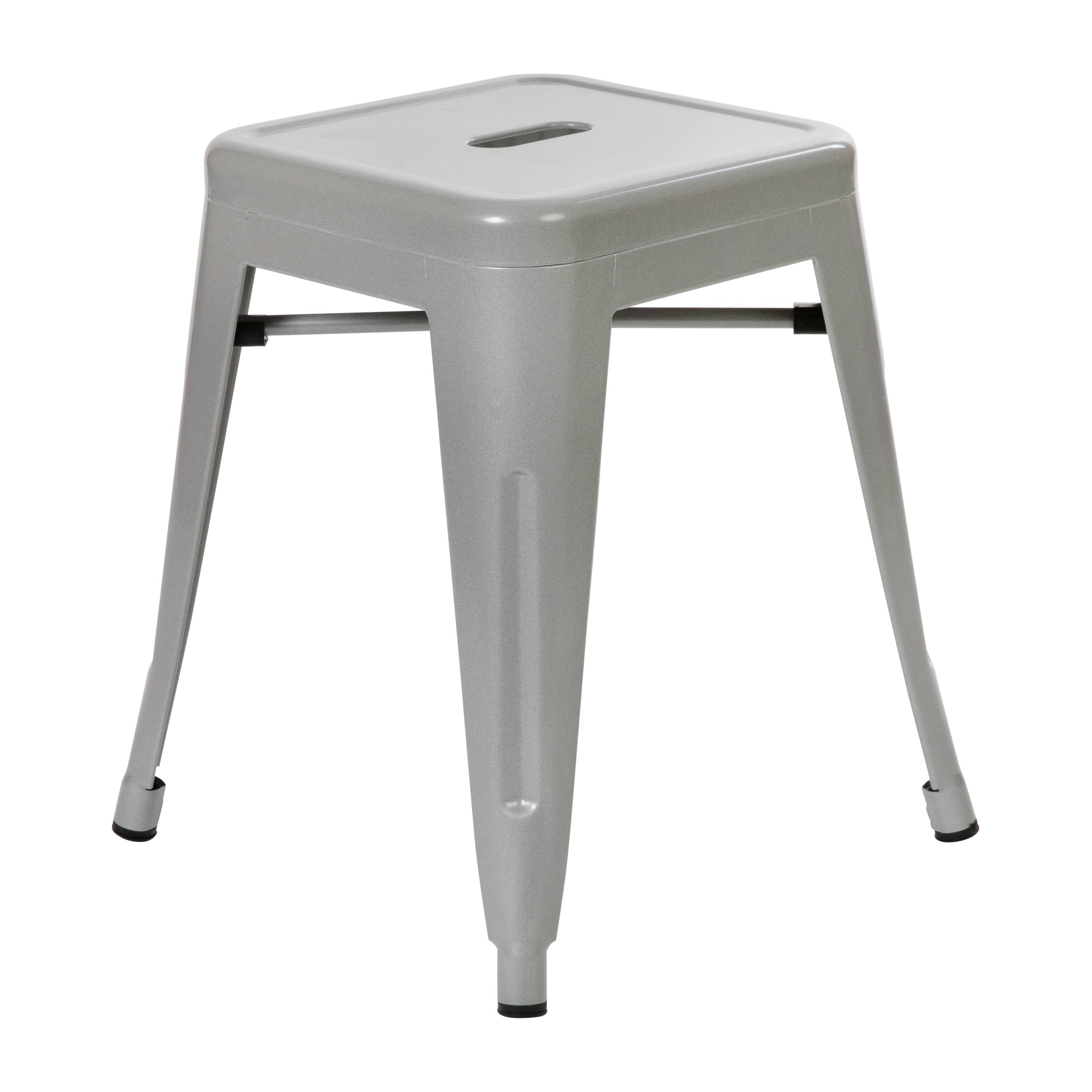 Alt View 9. Emma + Oliver - 18 Inch Table Height Indoor Stackable Metal Dining Stool-Set of 4 - Silver.