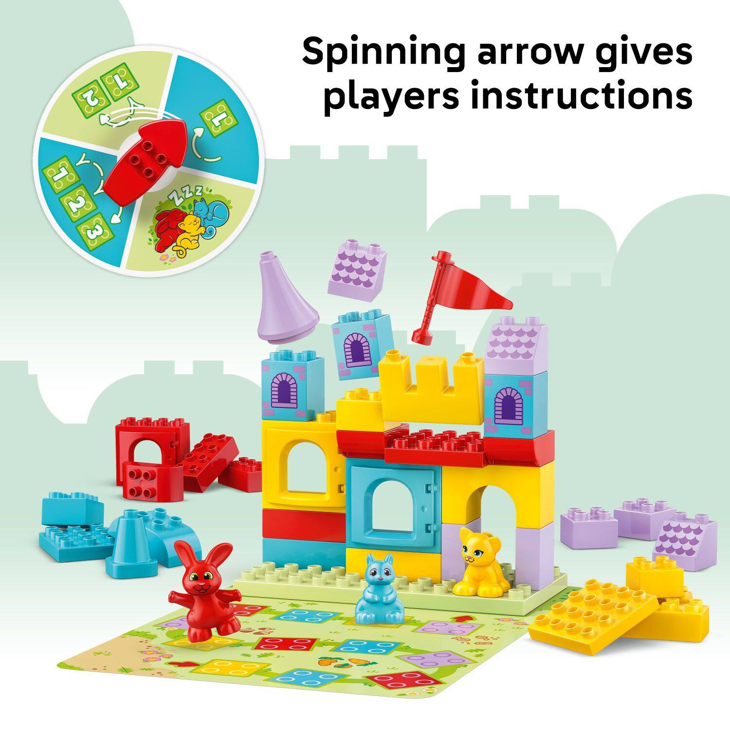 L 1 2 3  ZZ Z Spinning arrow gives players instructions