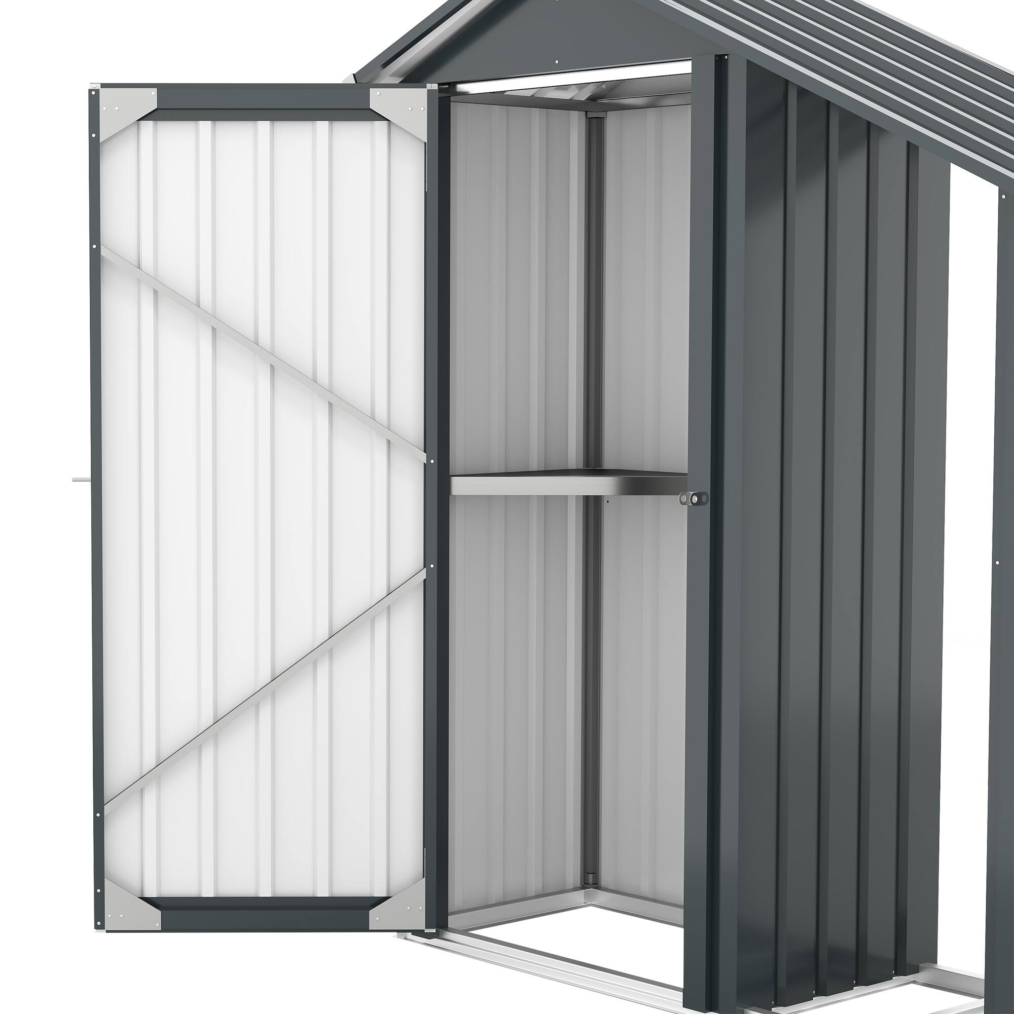 Alt View 9. Mondawe - 2-in-1 Small Galvanized Iron Storage Garden Shed with a solid lock system - Dark Gray.