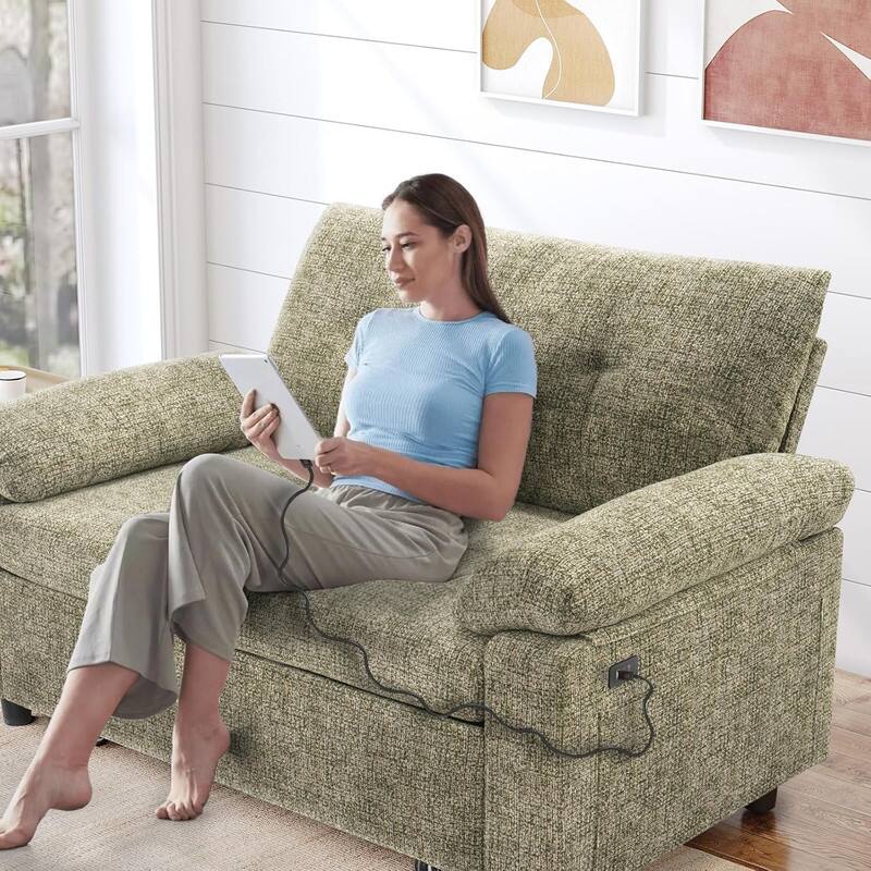 Left. Dyonery - Dyonery 3-in-1 Convertible Sofa Bed, Pull Out Sleeper Sofa with USB Charging Station & Adjustable Backrest,Green - Green.