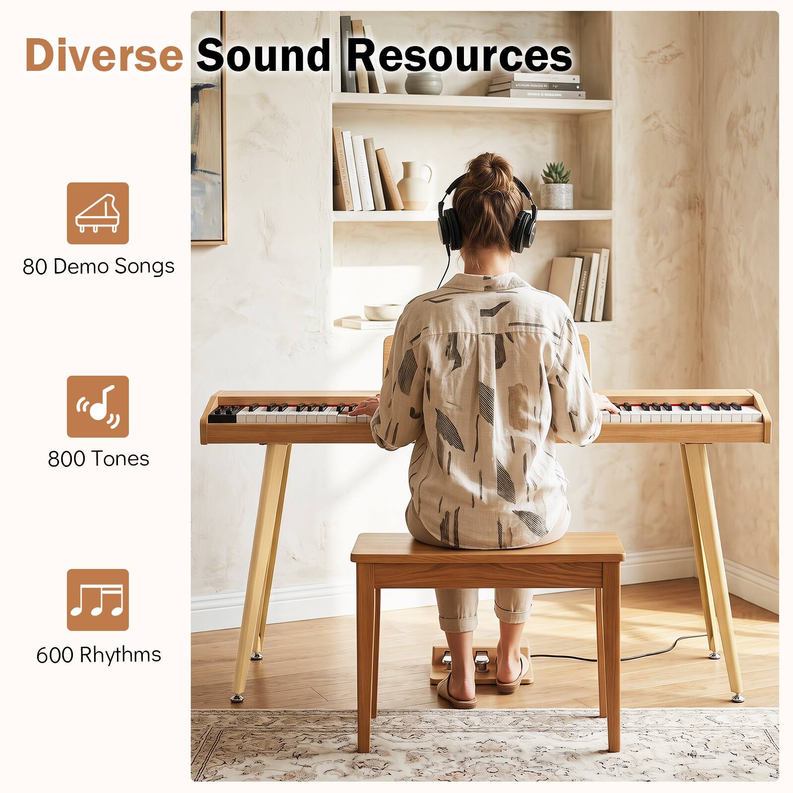 Diverse Sound Resources

- 80 Demo Songs
- 800 Tones
- 600 Rhythms
