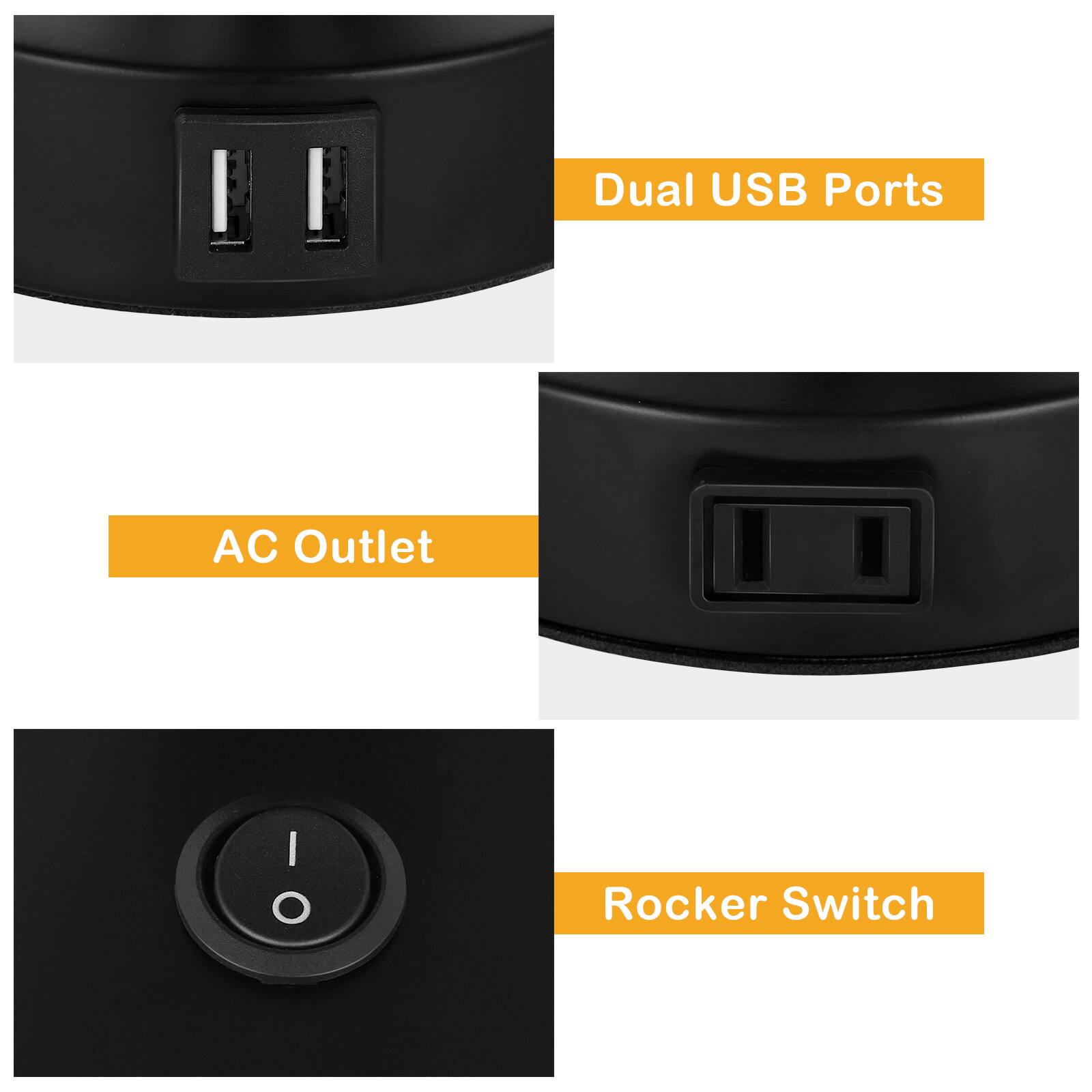 Dual USB Ports  
AC Outlet  
Rocker Switch