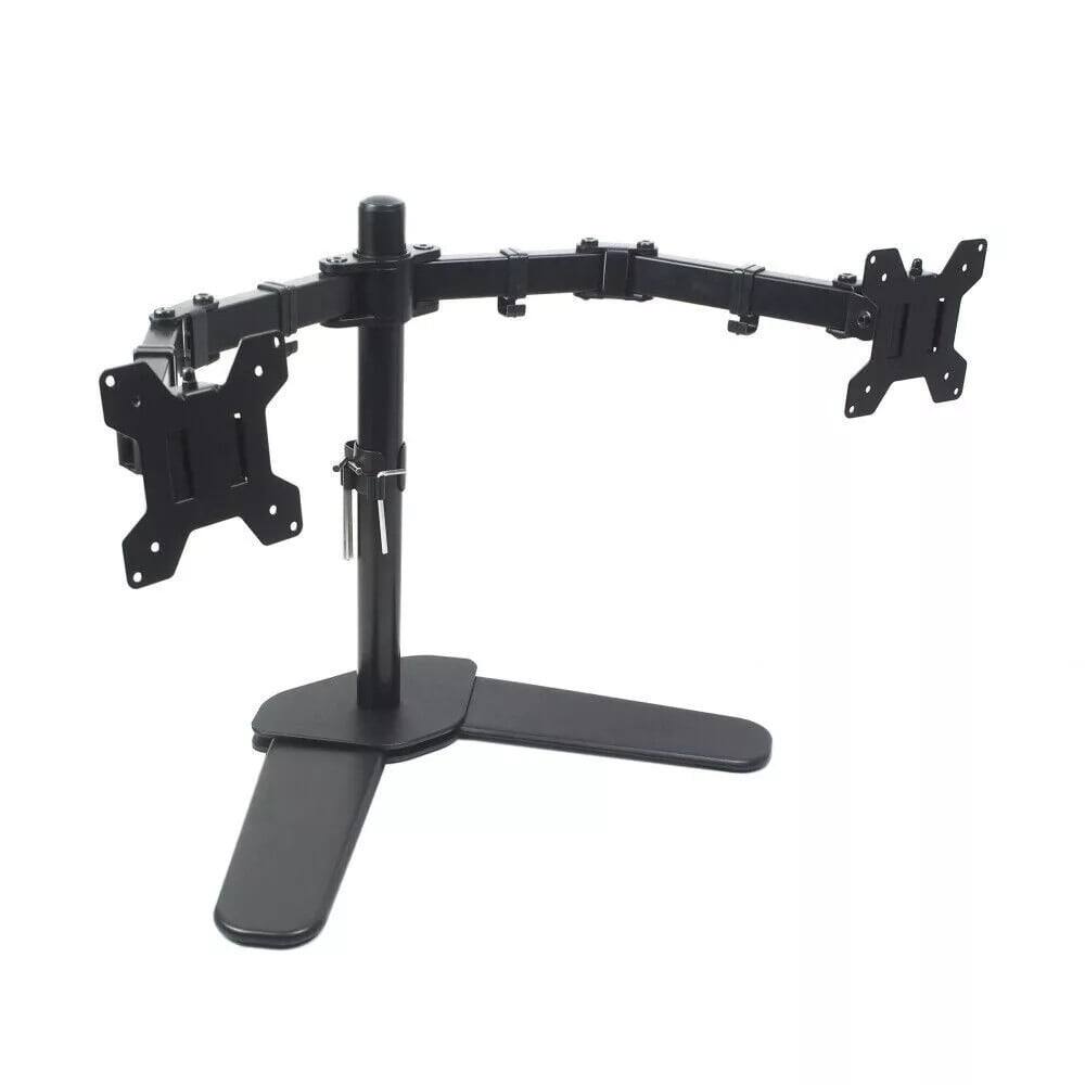 Front. Cables Direct Online - Dual Desk Monitor Stand for 17"–27" Monitors, Heavy-Duty Freestanding Mount with Tilt & Swivel, VESA Compatible - Black.