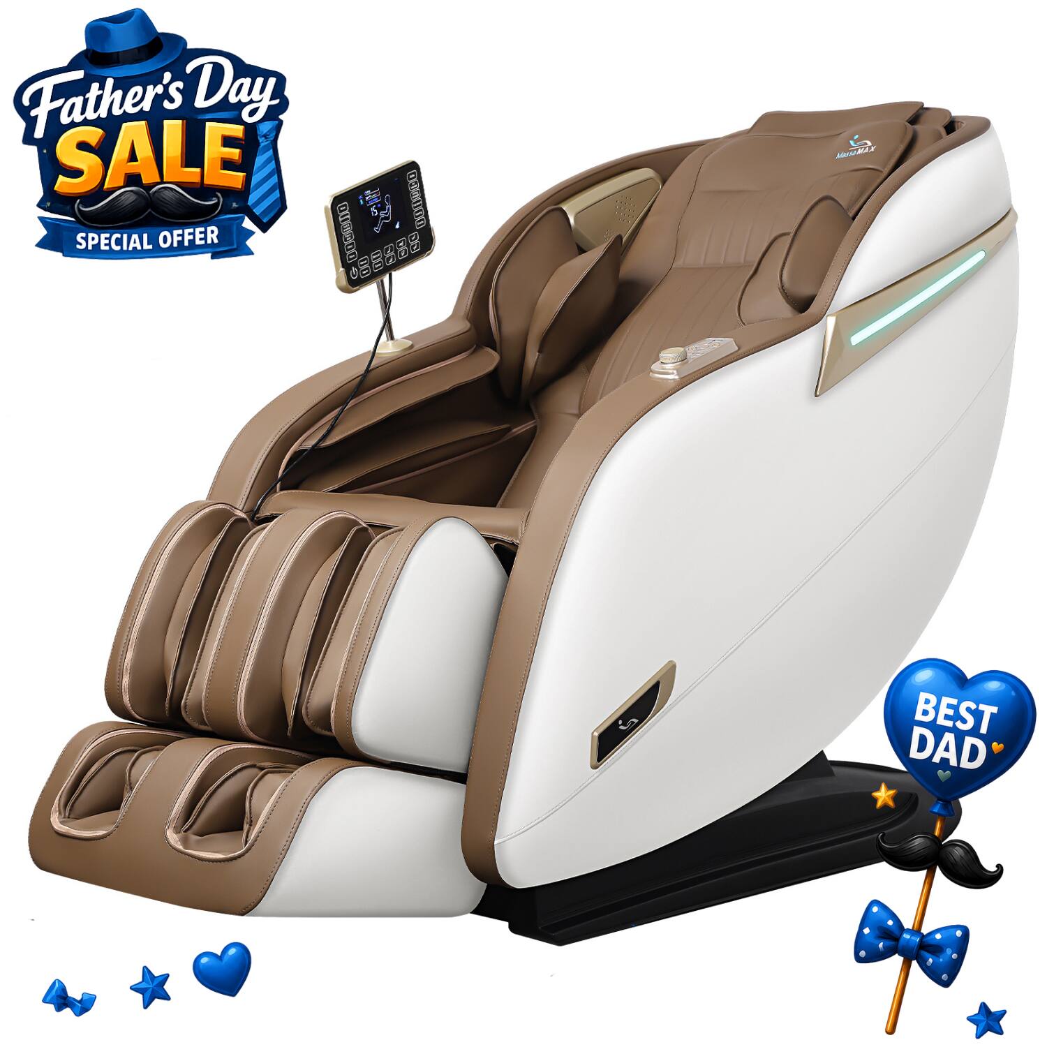 MassaMax - MD906 Full Body SL Track Smart Massage Chair with Voice Control, AI Body Scan, Zero Gravity,Heat Function - Beige