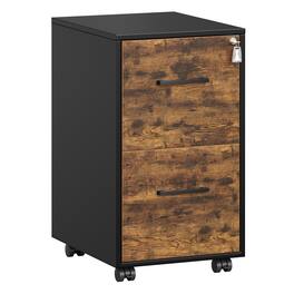 Songmics Home - File Cabinet, Office Filing Cabinet with Lock, Pre-Assembled Except Wheels and Handles, for A4, Legal - Rustic Brown and Black