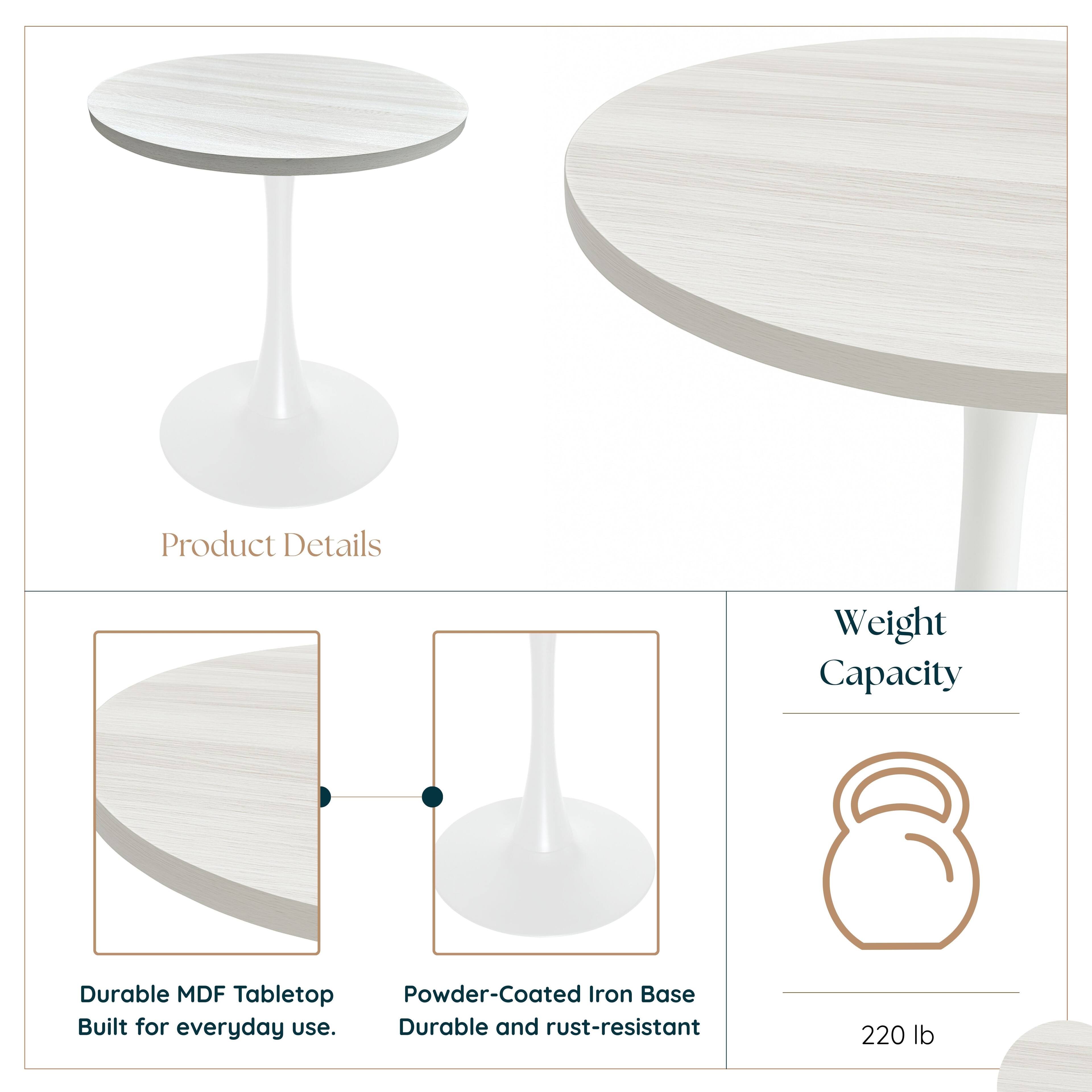 Product Details

- Durable MDF Tabletop
- Powder-Coated Iron Base
- Built for everyday use
- Durable and rust-resistant

Weight Capacity: 220 lb