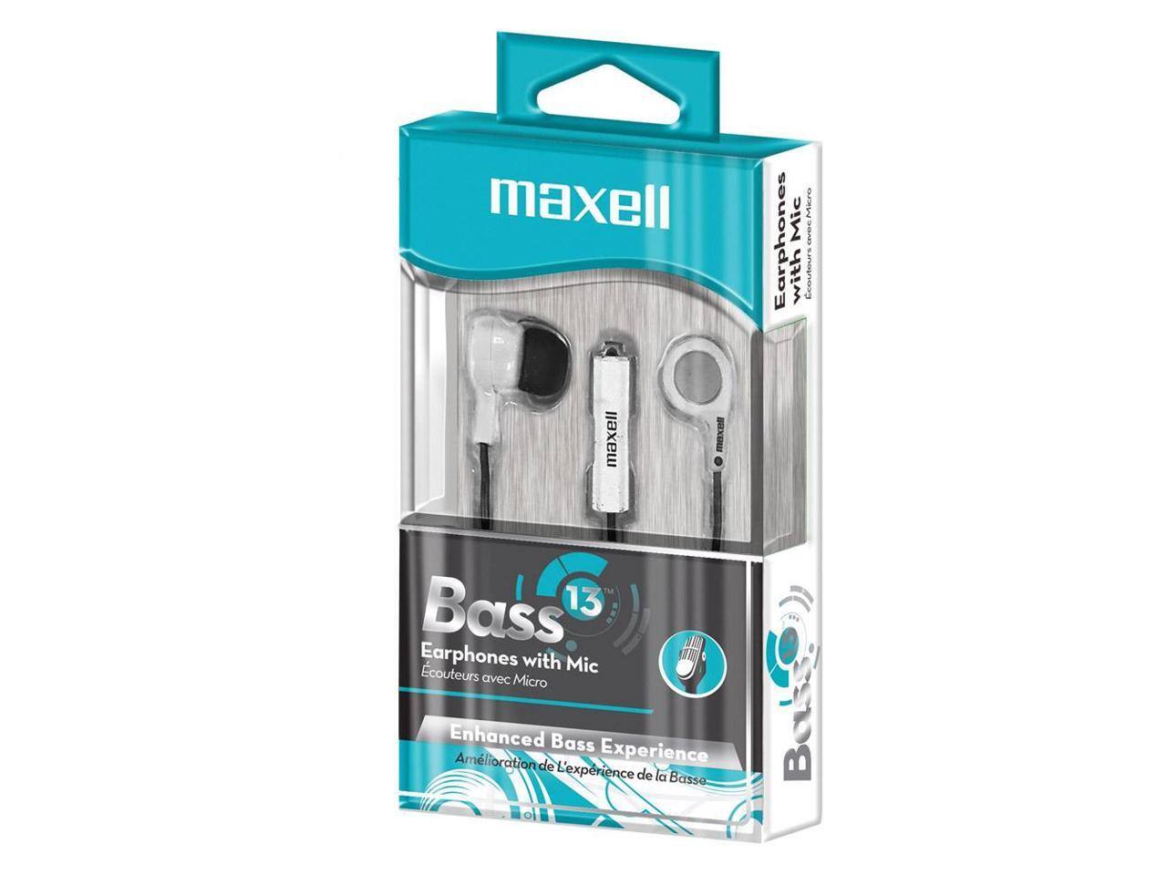 maxell Micro Earphones Mic sa/D with contours maxell maxem Bass 13 J Earphones with couteurs Mic avec Micro Enhanced Bass Amélioration de l'expérience de la Basse