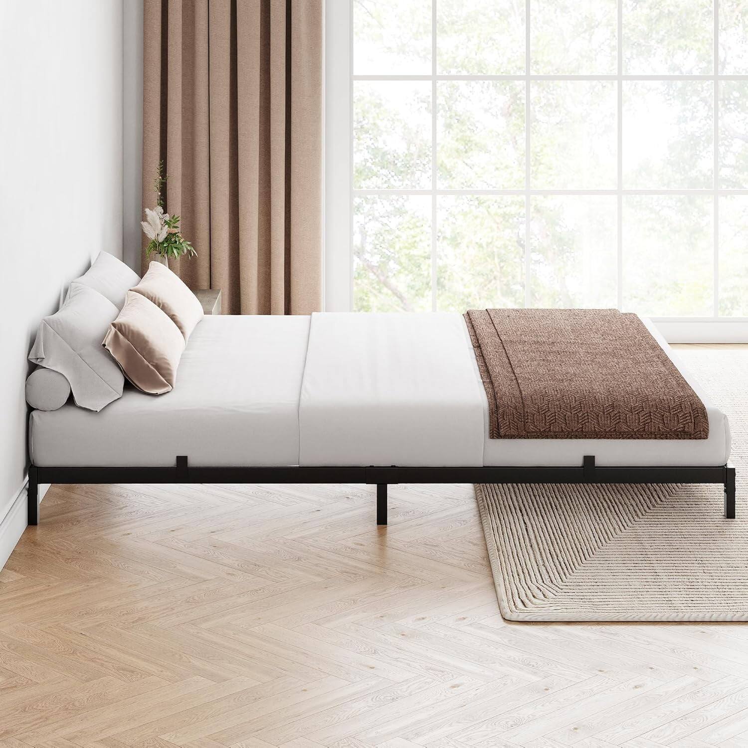 Angle. Homhougo - 8 Inch Full Metal Platform Bed Frame, Low Profile, Black – Sturdy Low-Profile Design - 8 Inch.