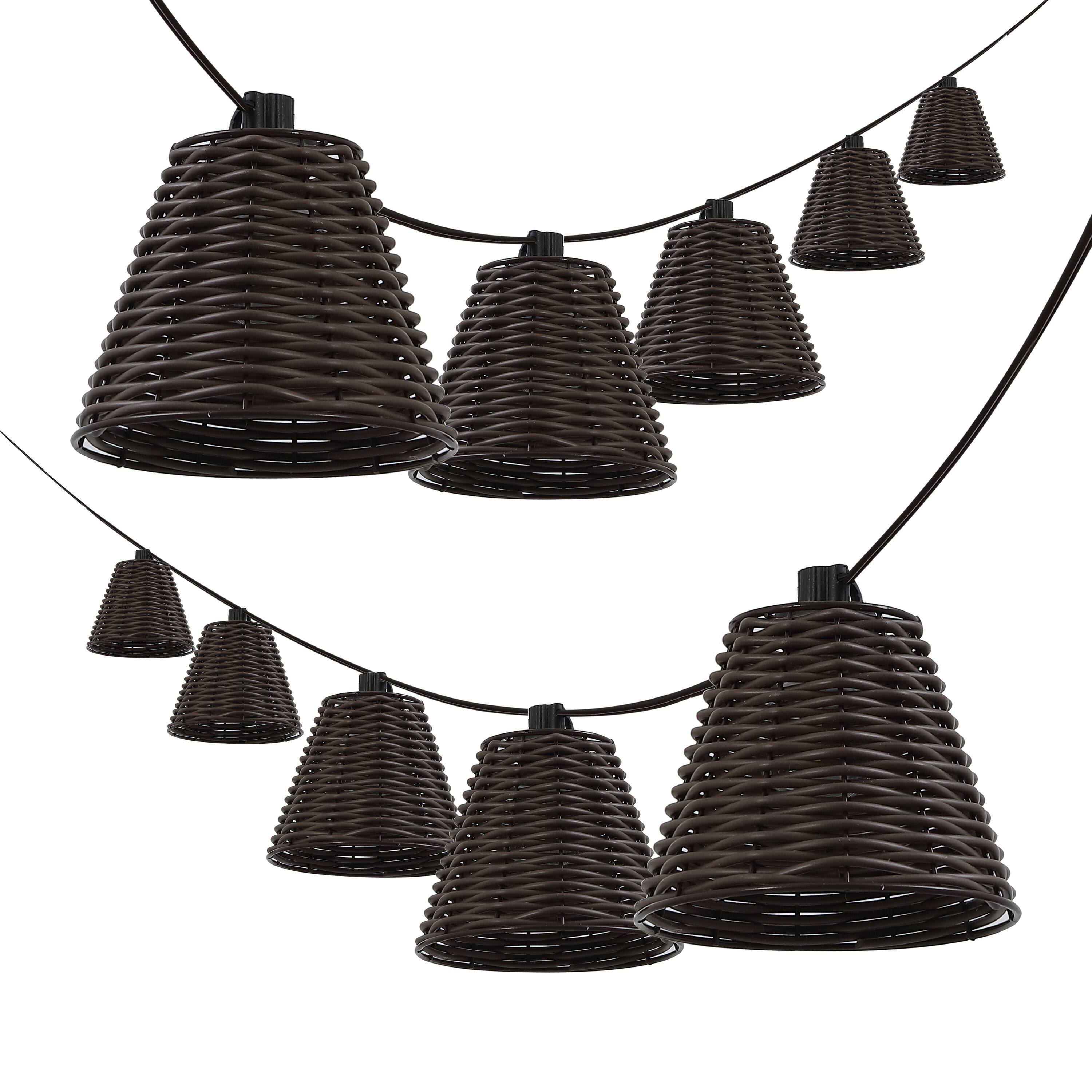 Alt View 6. Jonathan Y - Payton 10-Light Indoor/Outdoor 10 ft. Classic Cottage LED G40 Faux-Rattan Shaded String Lights, Dark Brown - Dark Brown.