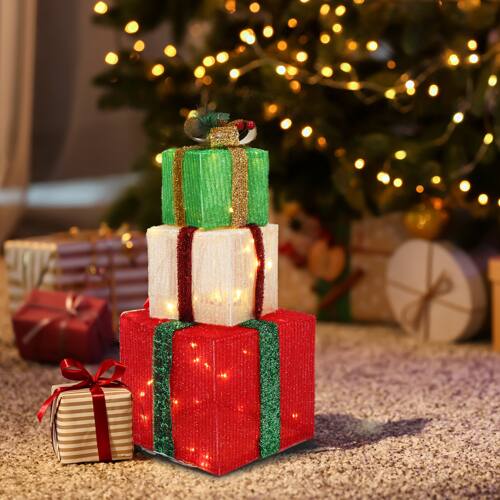 Alt View 2. Winado - 3PCS Christmas Gift Present Boxes with LED Lights Plastic Frame Onion Cloth for Indoor Outdoor Holiday Party Decorations - Multicolor.