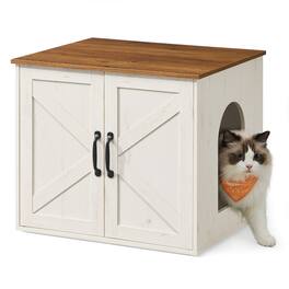 Songmics Home - Cat Litter Box Enclosure, Hidden Litter Box Furniture, Indoor Pet House End Table, 23.6 x 19.7 x 19.7 Inches - Rustic White and Honey Brown