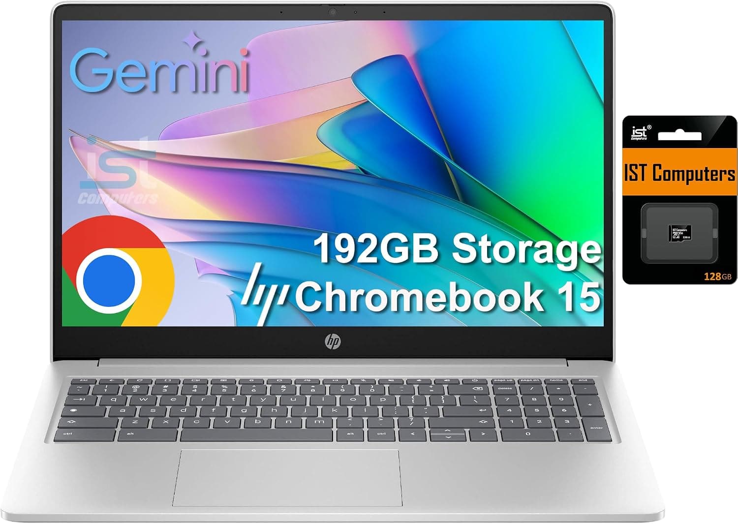 HP - Chromebook Laptop - 15.6'' HD - Intel Processor N200 2023 - 8GB Memory - 64GB + 128GB SD Card - Natural Silver