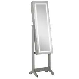 Homcom - Floor Standing Jewelry Cabinet with LED Light, Lockable Organizer with Full-Length Mirror,and 4 Adjustable Angles - Gray