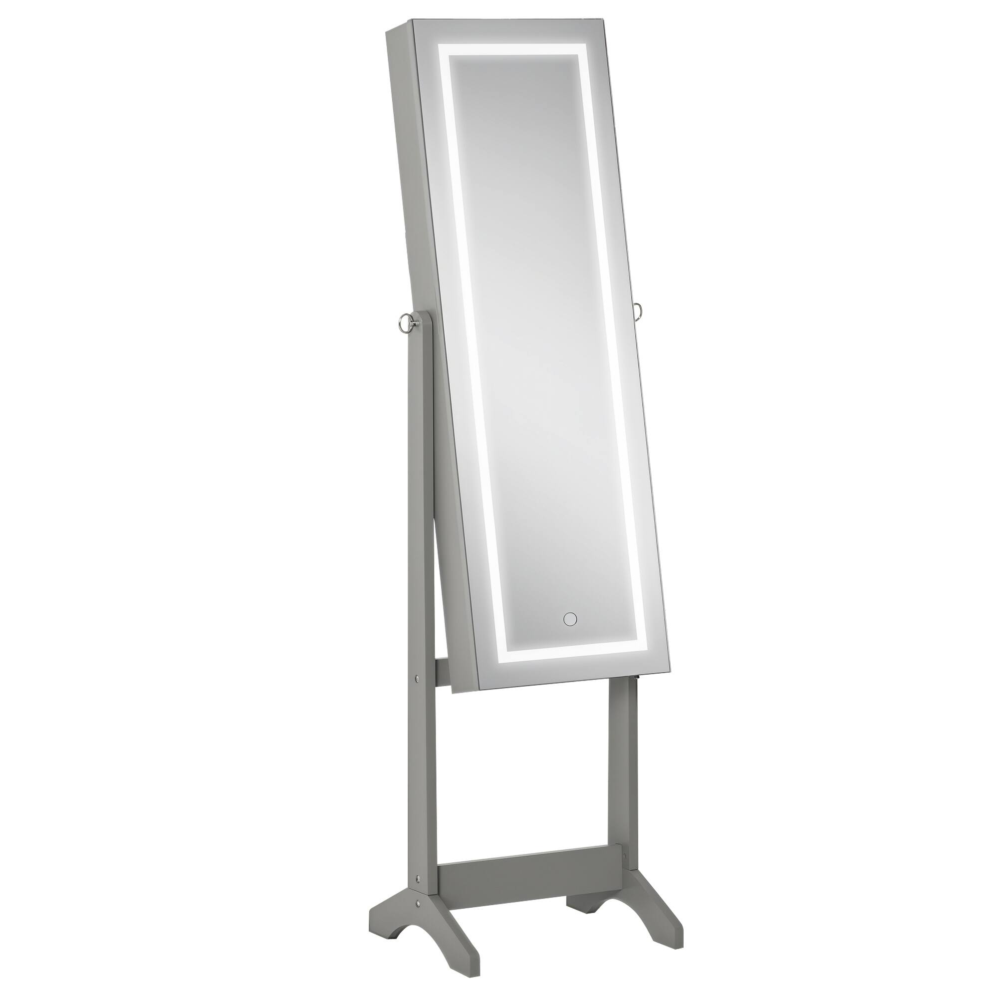 Front. Homcom - Floor Standing Jewelry Cabinet with LED Light, Lockable Organizer with Full-Length Mirror,and 4 Adjustable Angles - Grey.