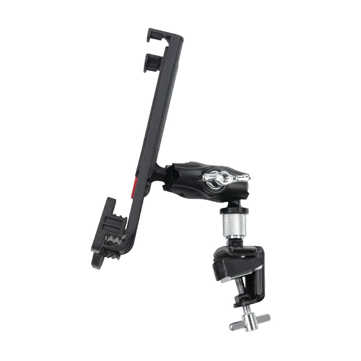 Angle. Gibraltar Hardware - Dual Adjust Tablet Bass Drum Hoop Mount, Adjustable Tablet Holder for Drummers, w/ Rubber Padded Clamps - Black.