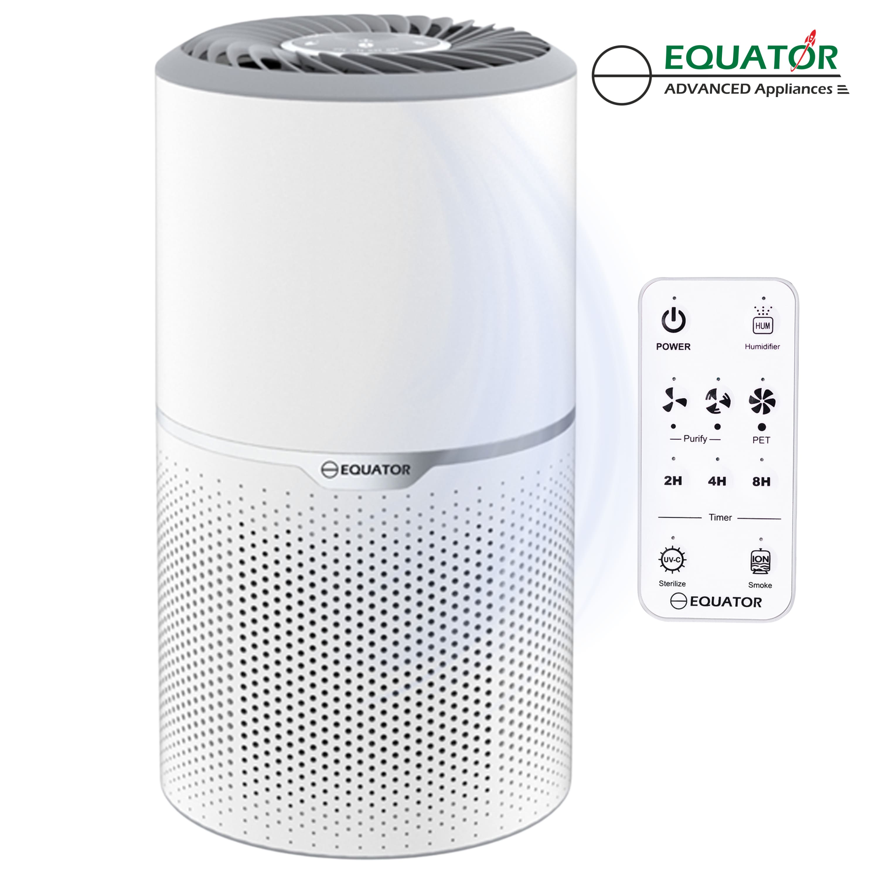 Equator - HEPA Air Purifier with Sterilizer ION Smoke Remover Humidifier Odor Lock PET Dander 270 sq.ft. 110V - White