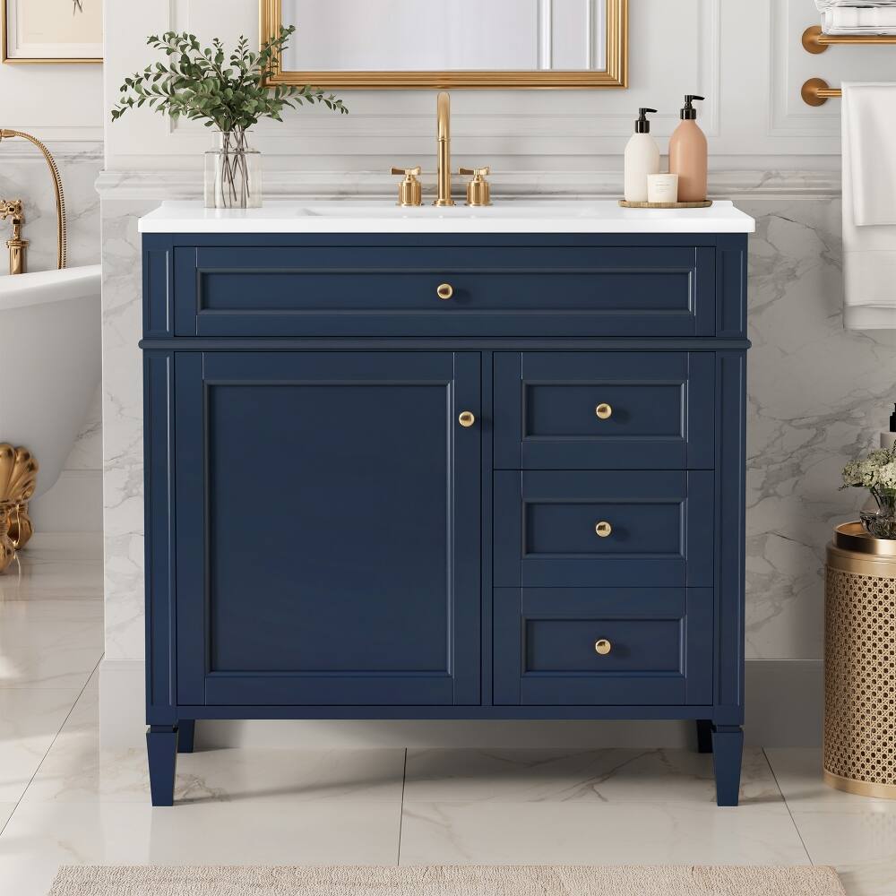 Left. Loheer - Loheer 36 inch bathroom vanity with sink Blue Modern Single Sink Cabinet - Blue.