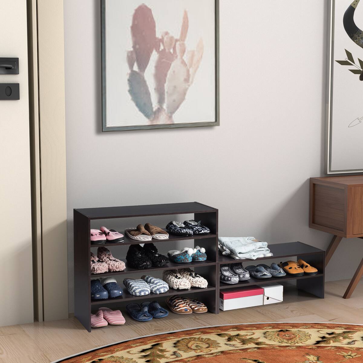 Alt View 1. Costway - Costway 3 PCS Stackable Shoe Rack 31-Inch Horizontal Organizer 2-tier Storage Shelf - Brown.