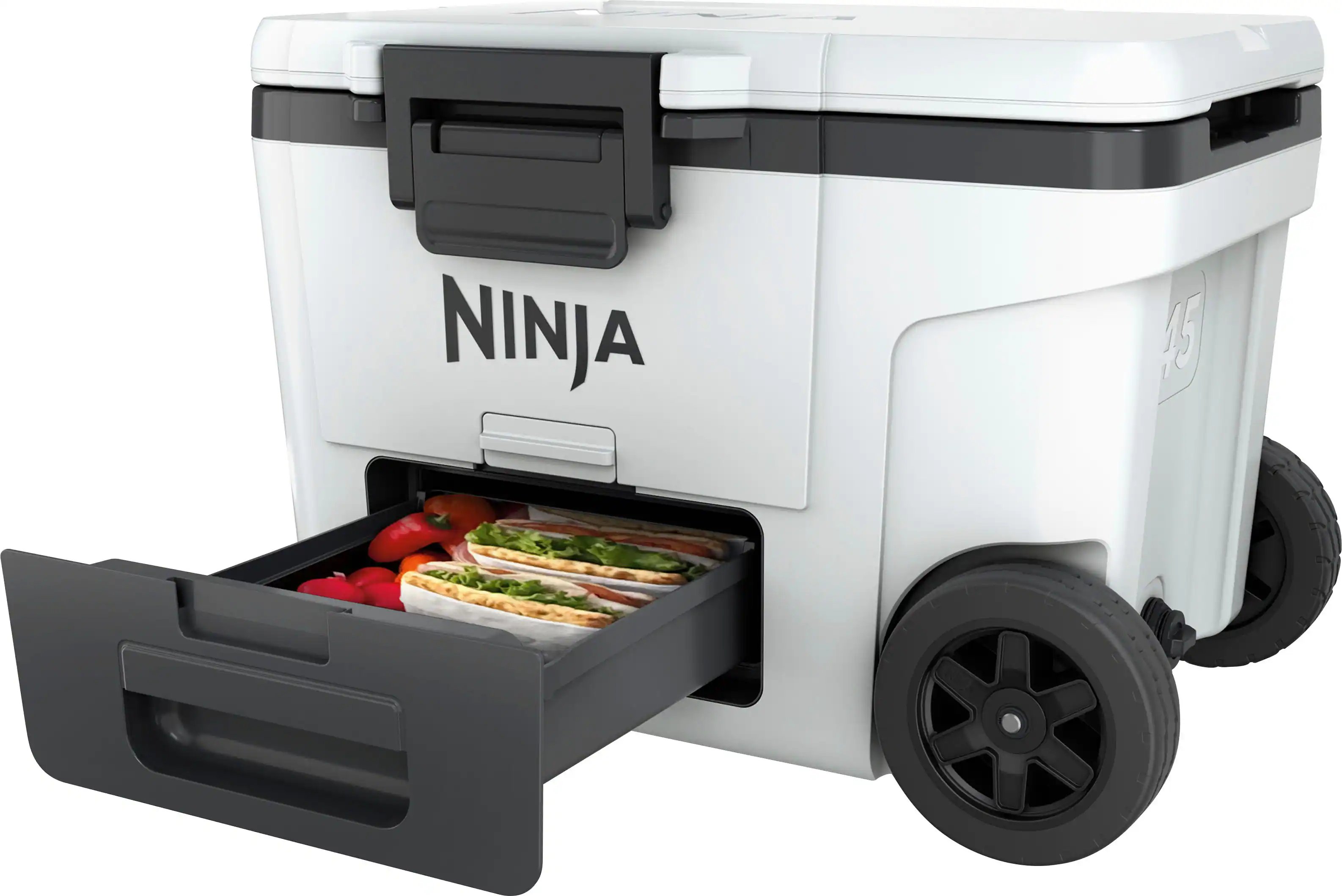 Front. Ninja - FrostVault 45qt Wheeled Cooler with Dry Zone - Cloud White.
