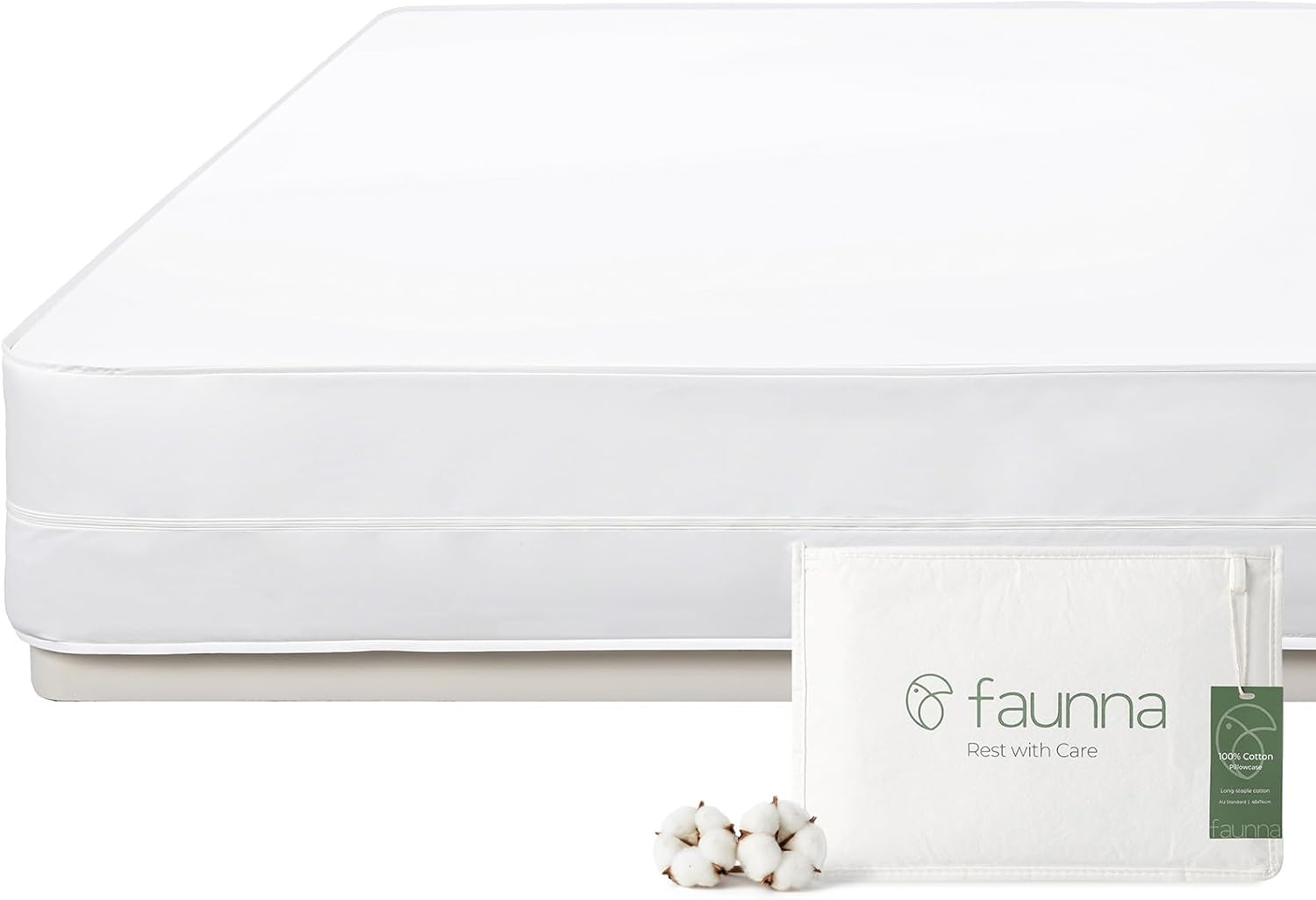 "FAUNNA - Zippered Mattress Encasement, 100% Cotton Bed Bug and Dust Mite Proof Mattress Protector, Six-Sided Cover (Twin 8"" Deep) - White" price history on PriceWatchPro