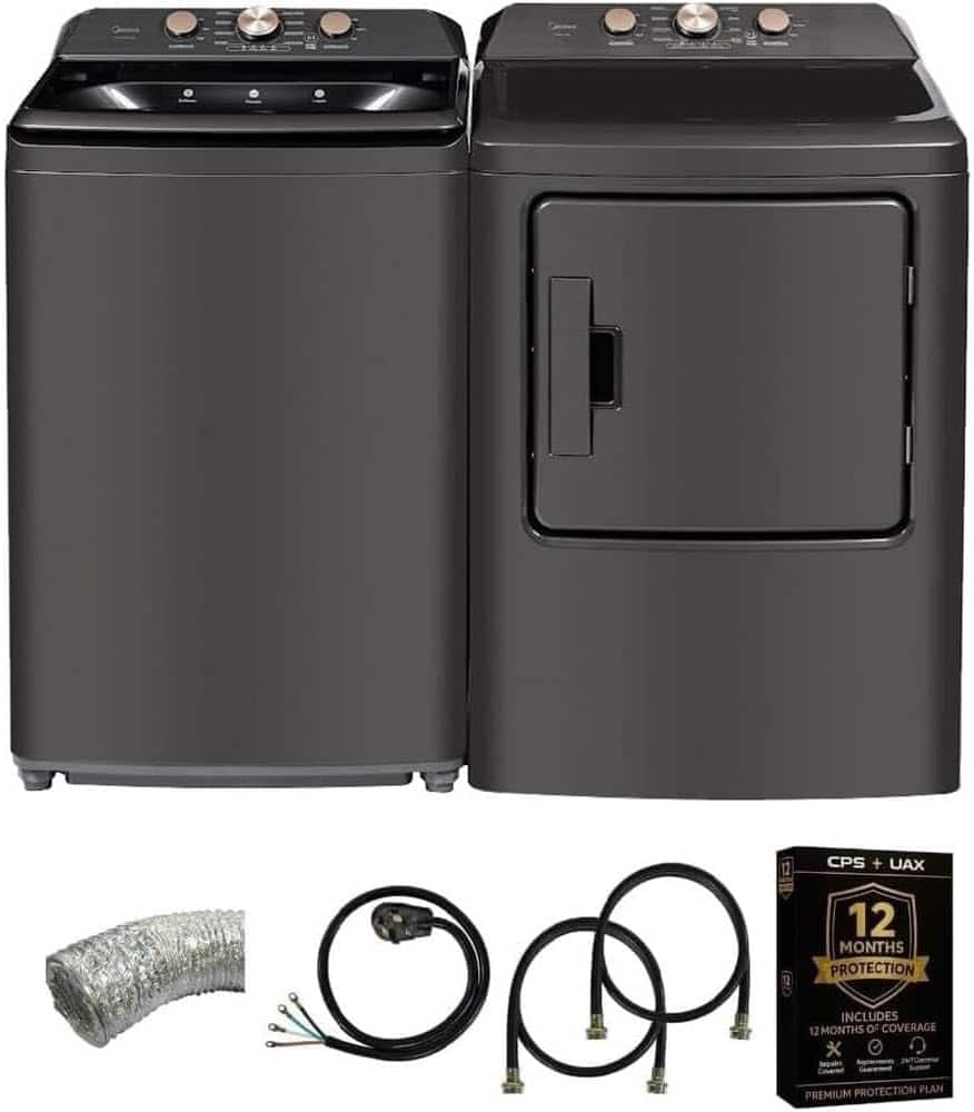 Midea - MLTW41A1KIT1 Gray Top Load Washer and Dryer Pair MLTW41A1BGPR 4.1 Cu Ft High Efficiency Washer and 6.7 Cu Ft Ele - Black